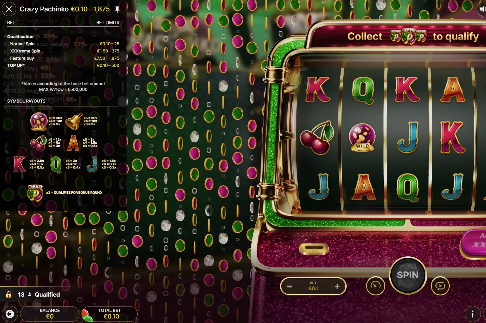 Crazy Pachinko payouts
