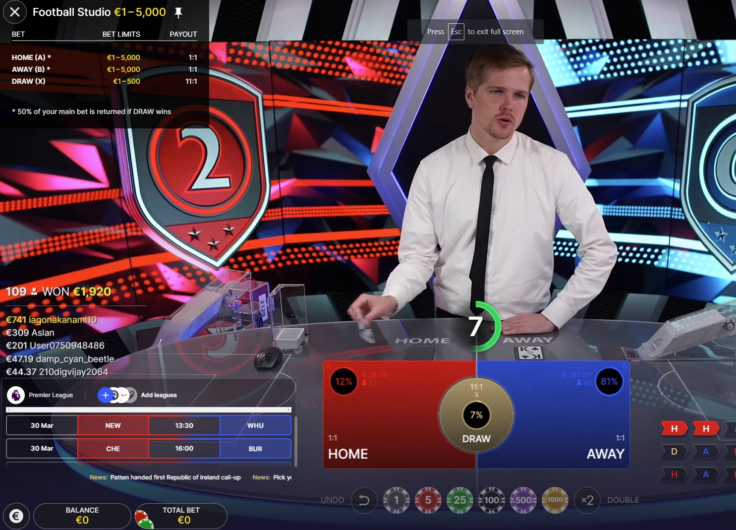 Football Studio Live payouts