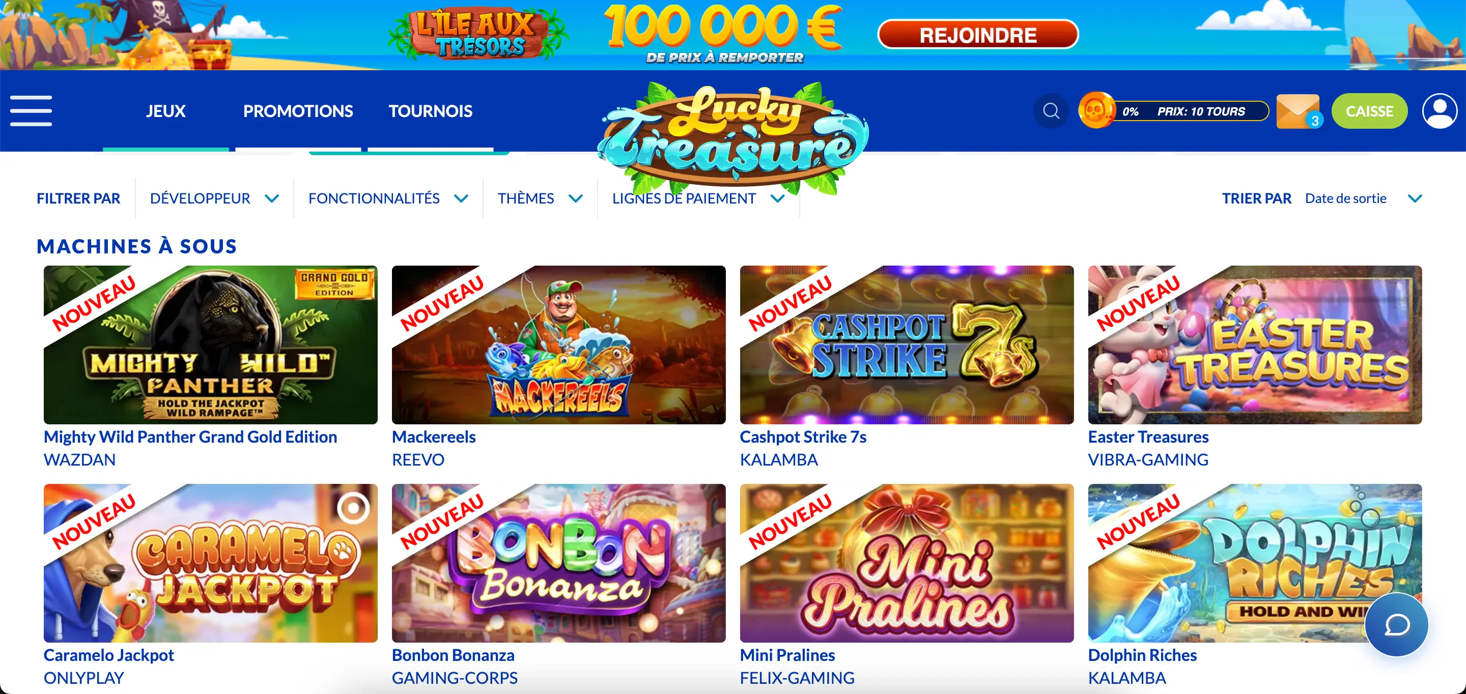 machines à sous lucky treasure