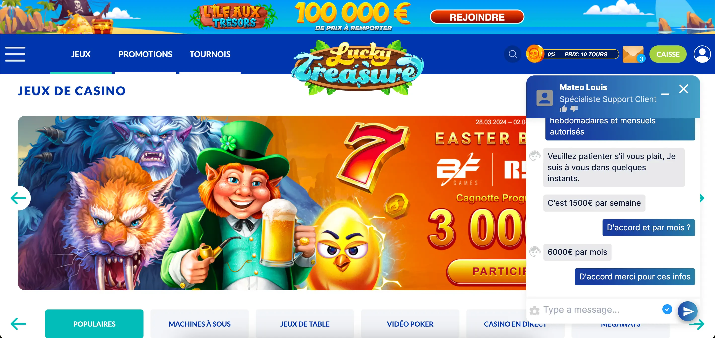 chat en direct lucky treasure
