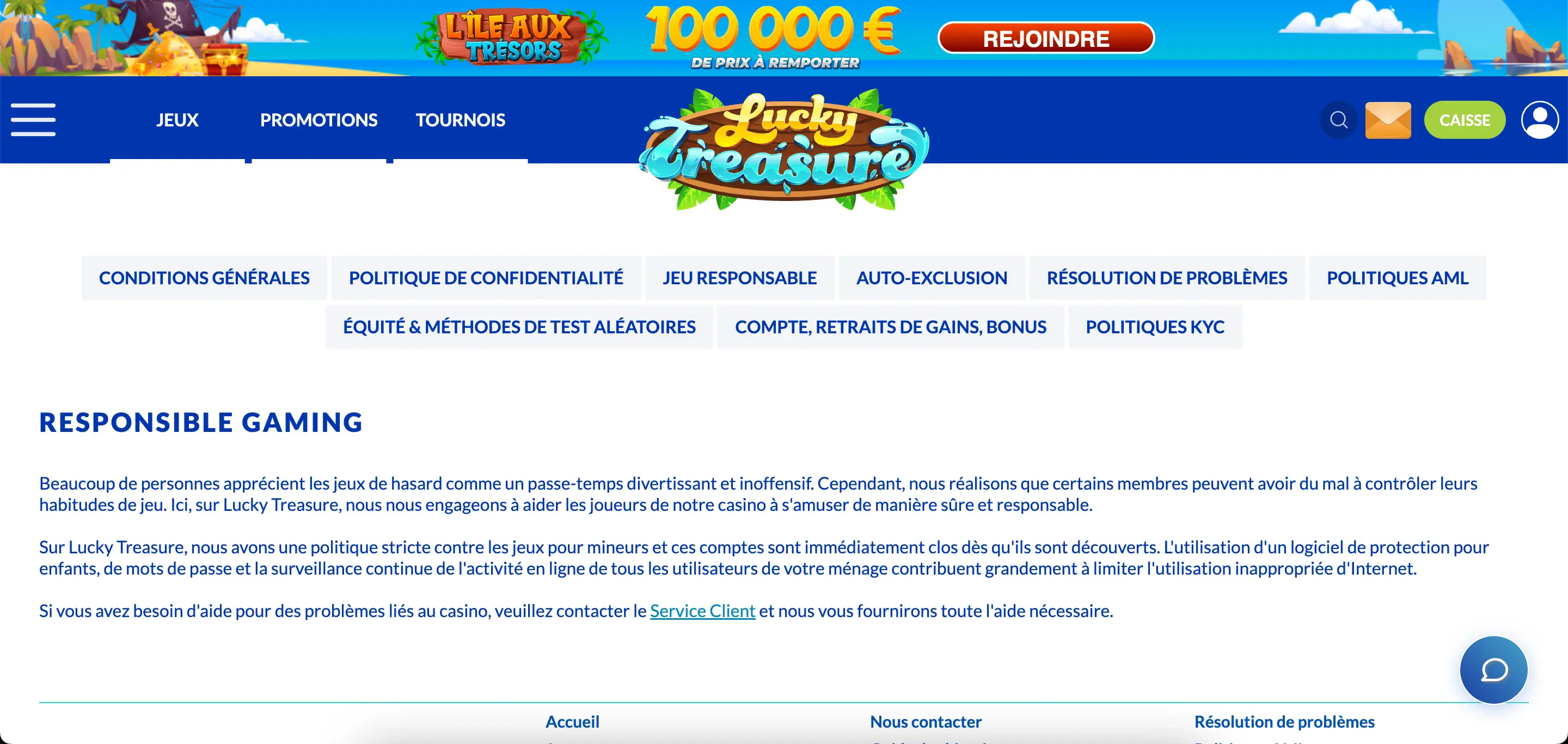 jeu responsable lucky treasure