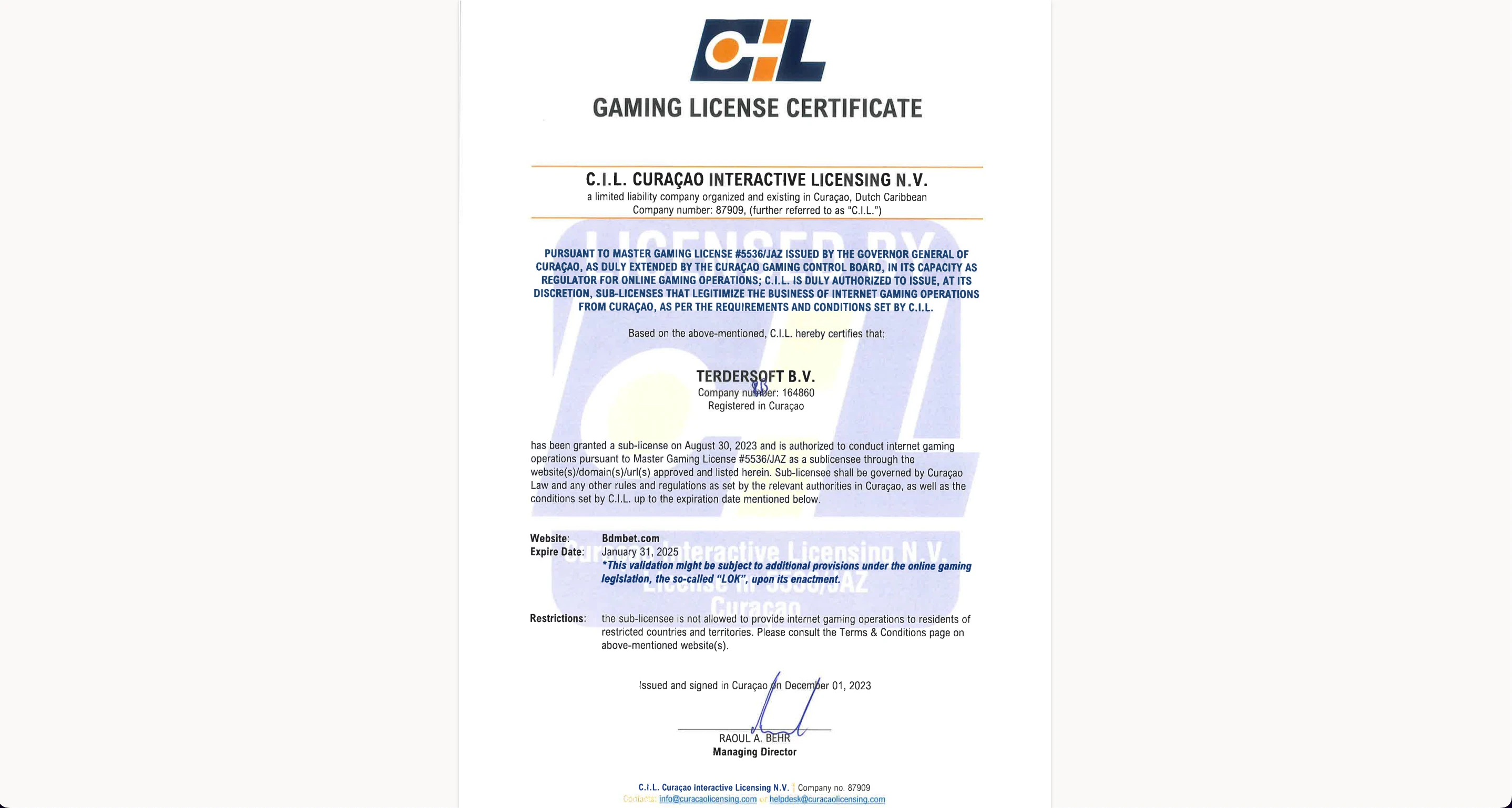 licence de jeu bdmbet