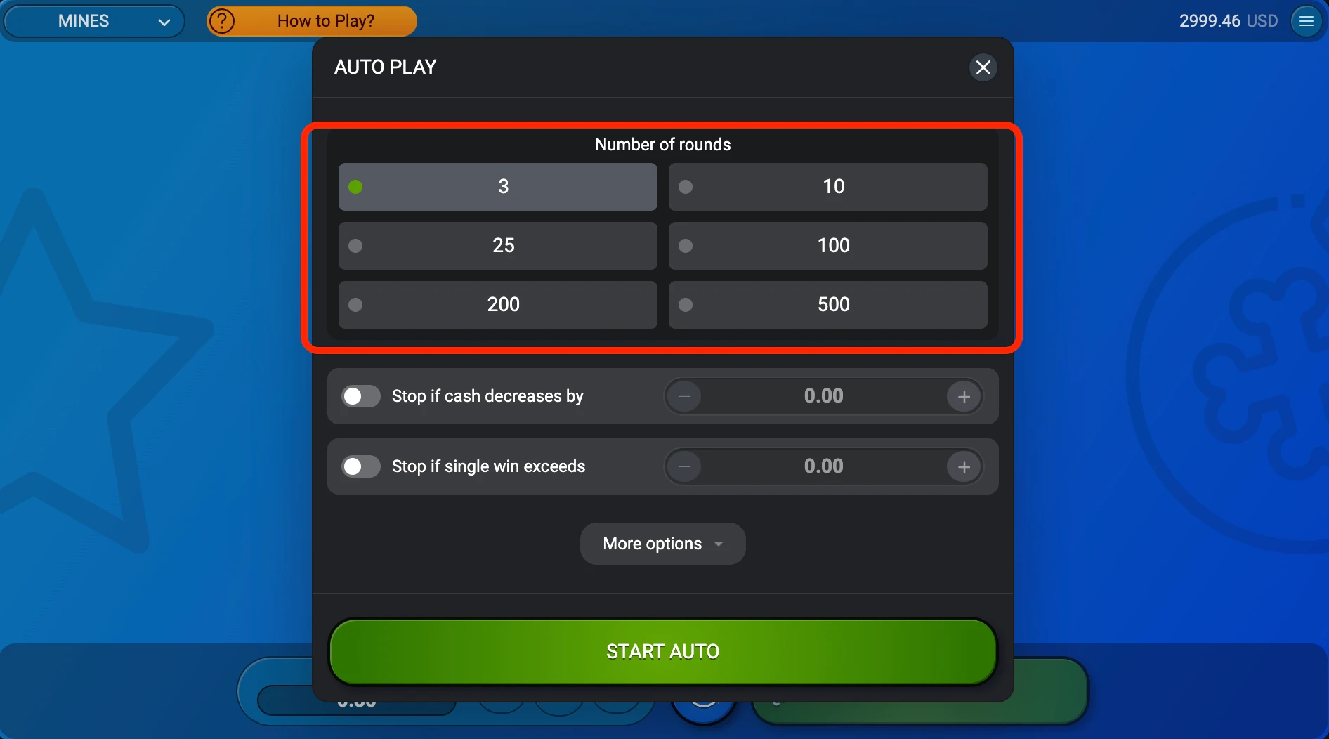 option pour jouer en mode automatique jeu des mines