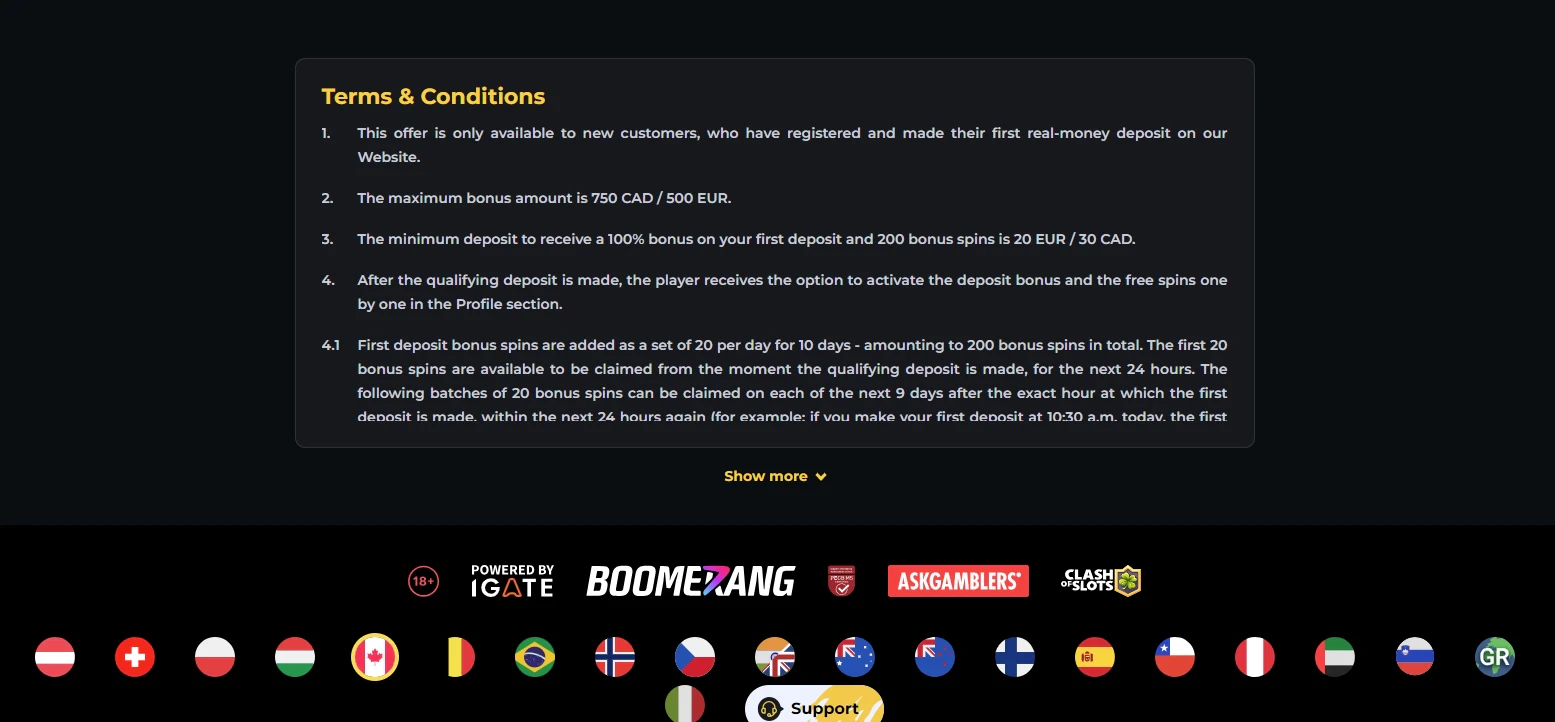 Boomerang terms and conditions