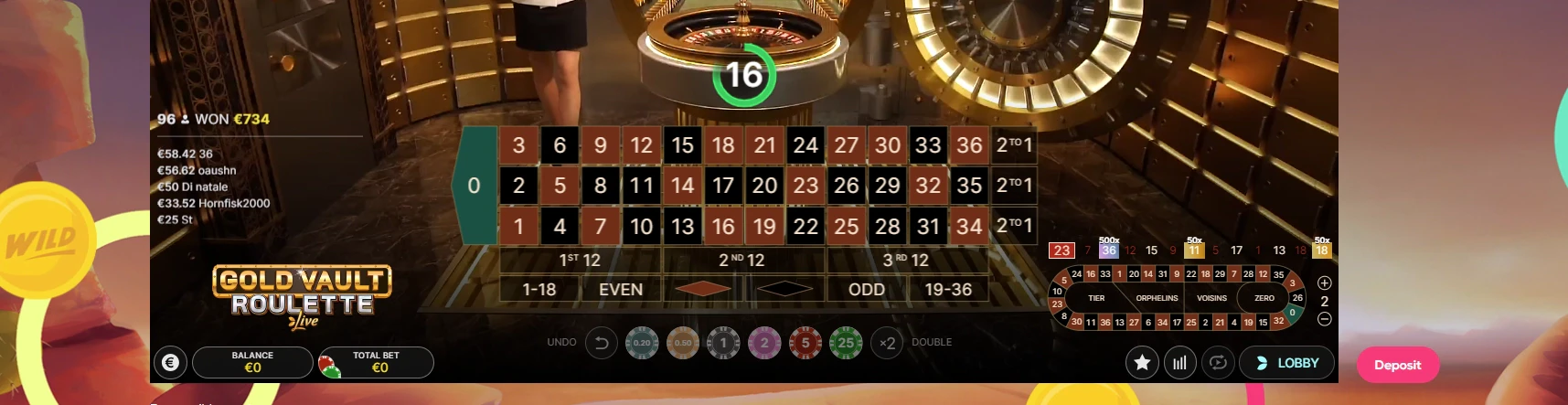 Gold Vault Roulette bets