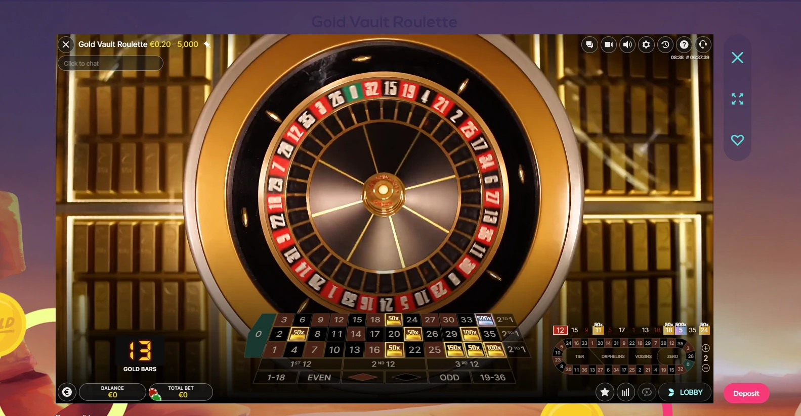 Gold Vault Roulette wheel