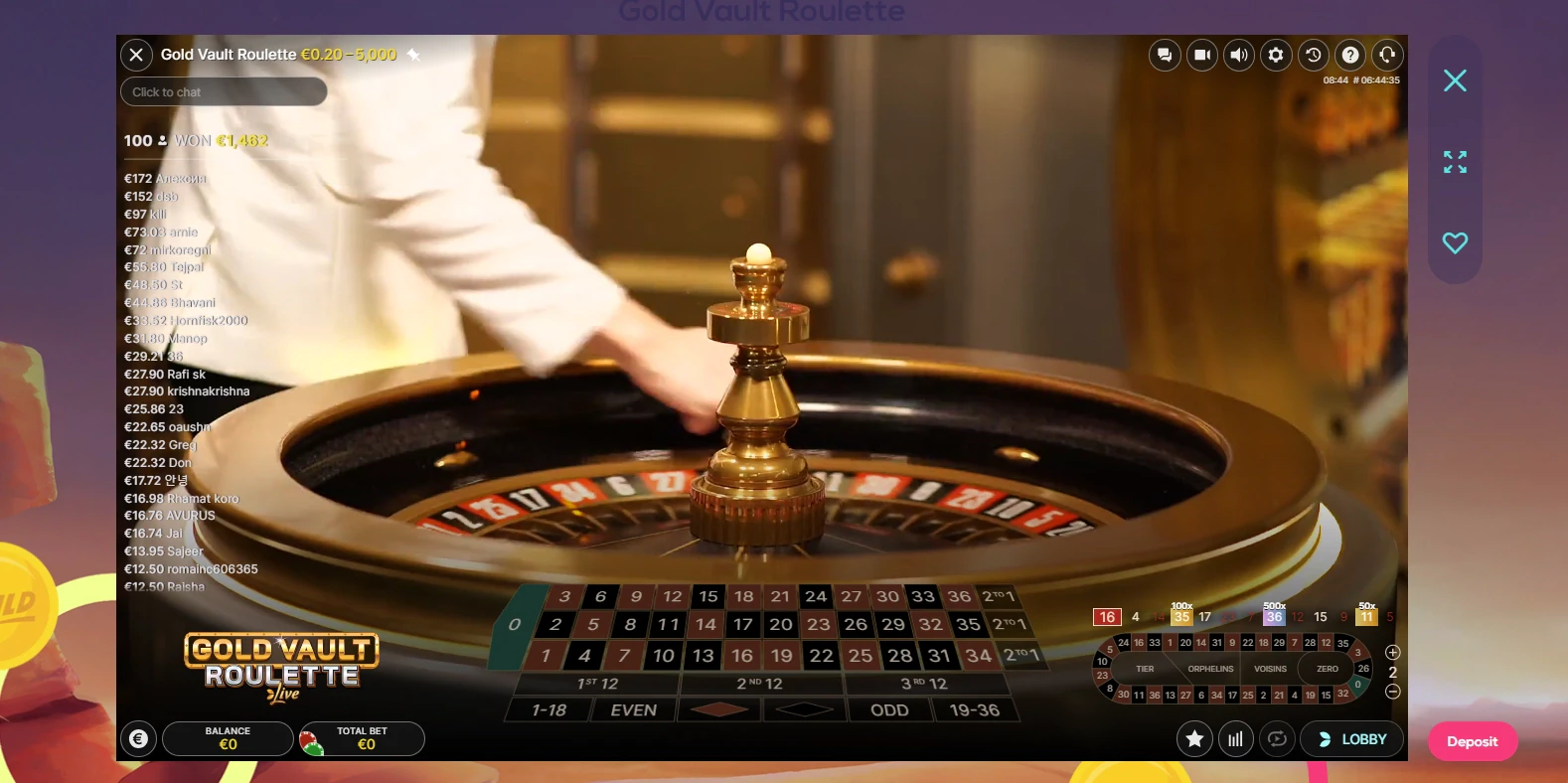 Gold Vault Roulette wheel spin