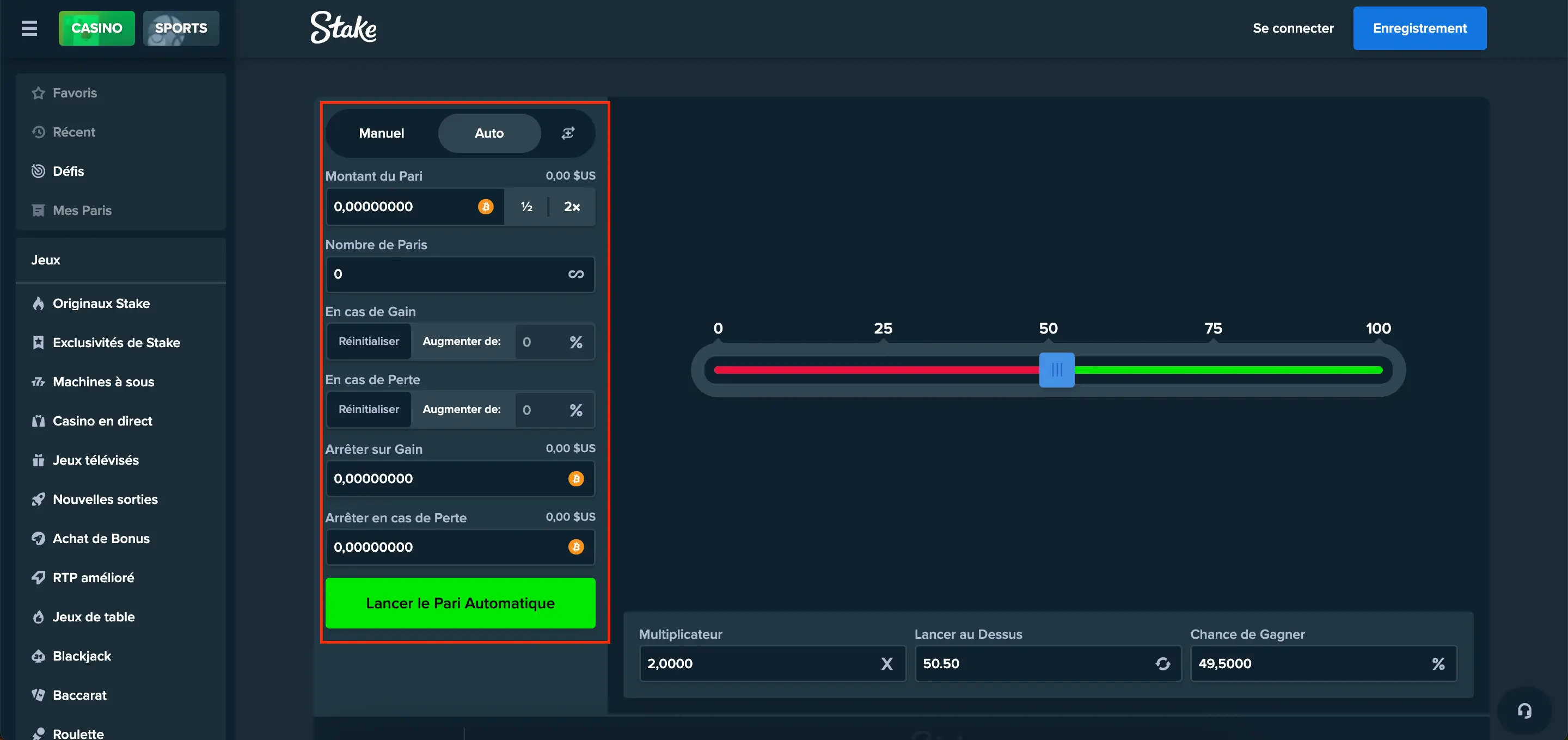 mode auto dice stake