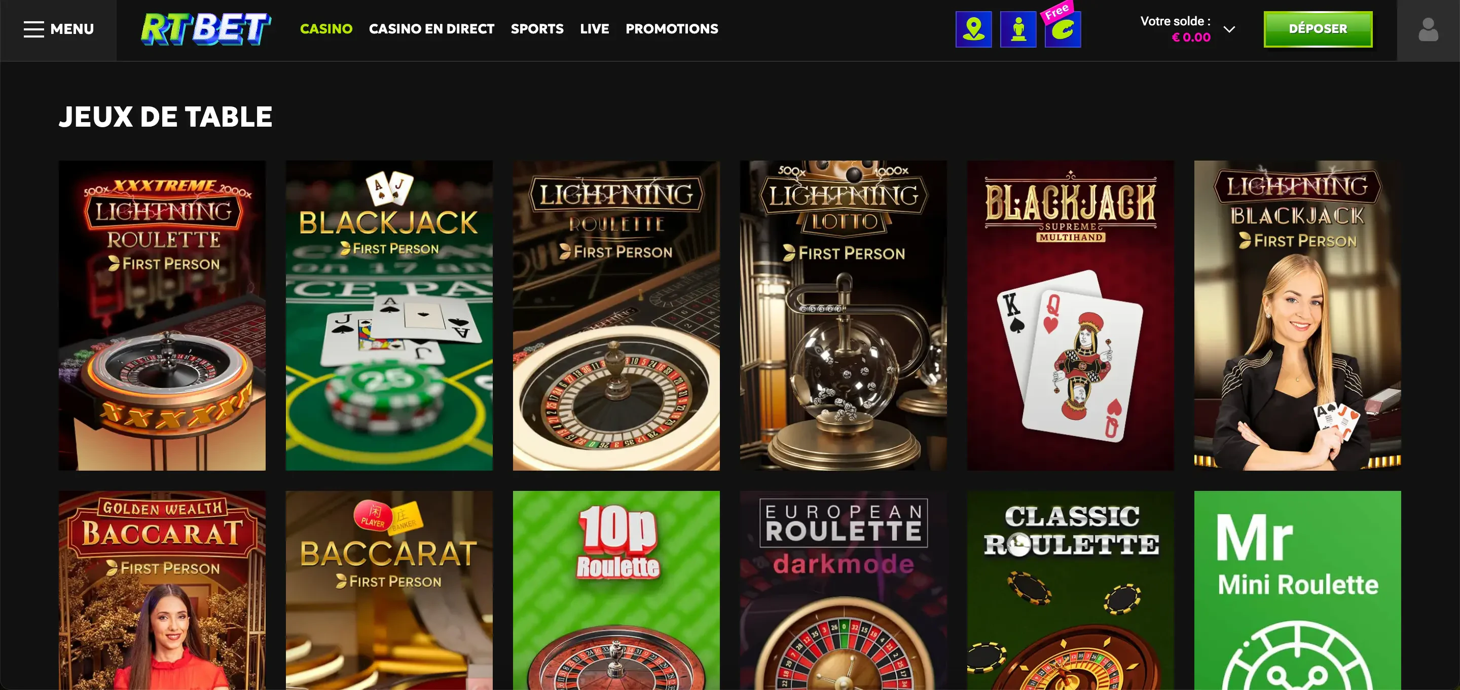 jeux de table rtbet