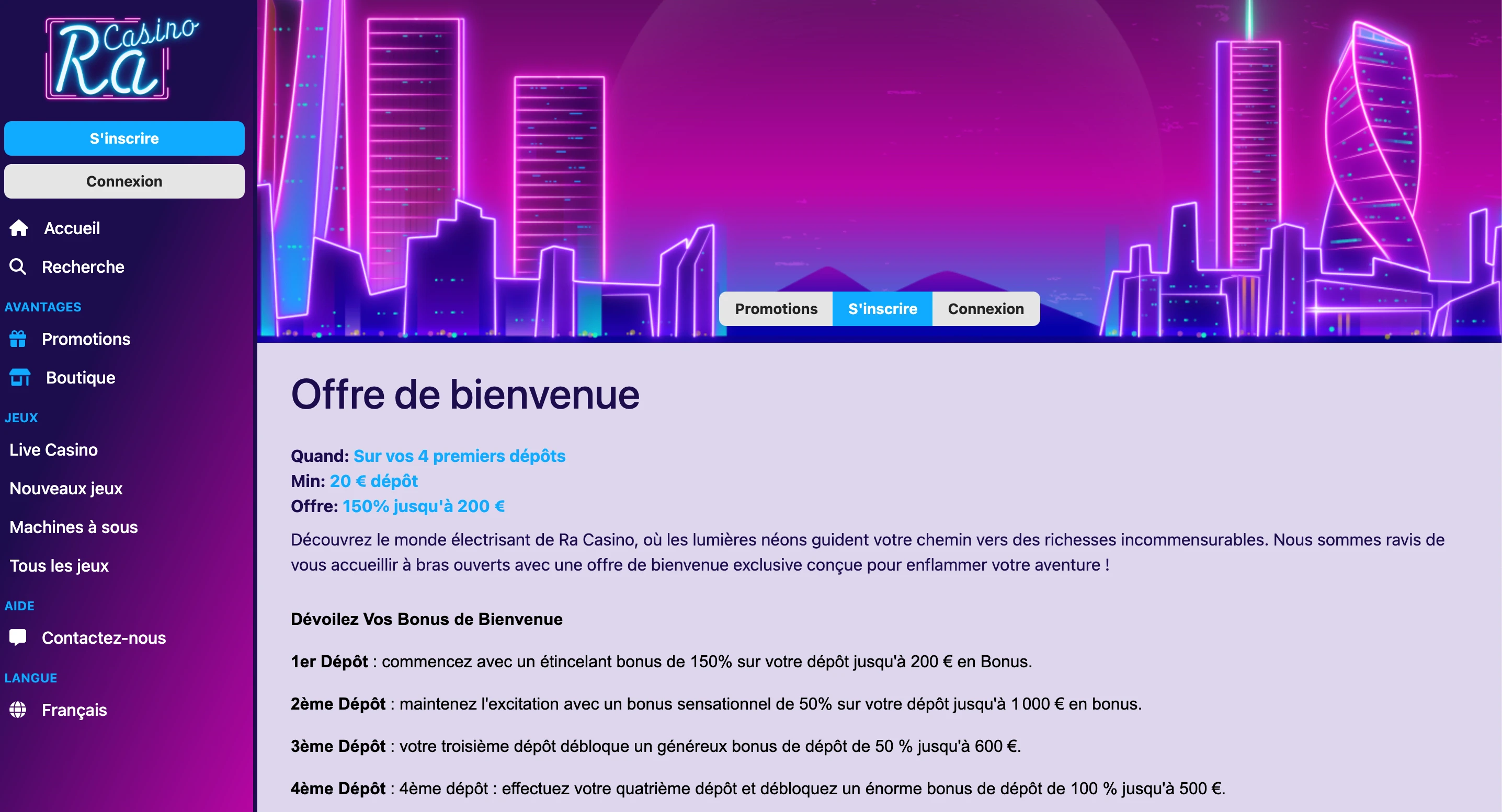 bonus de bienvenue ra casino