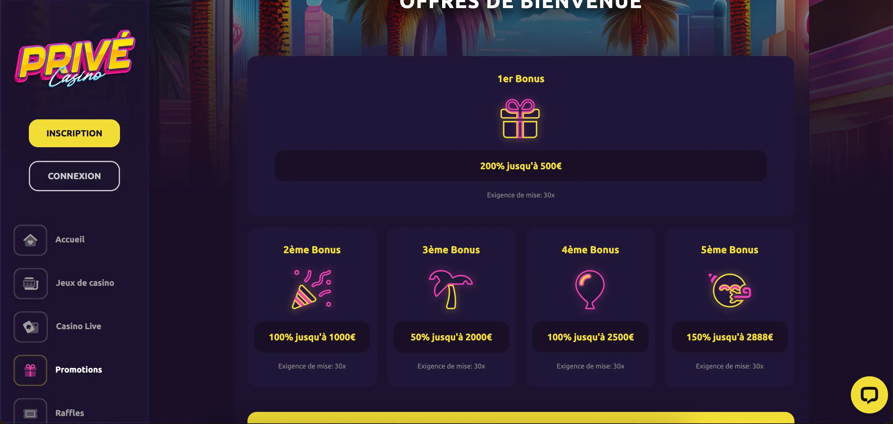 privécasino bonus de bienvenue