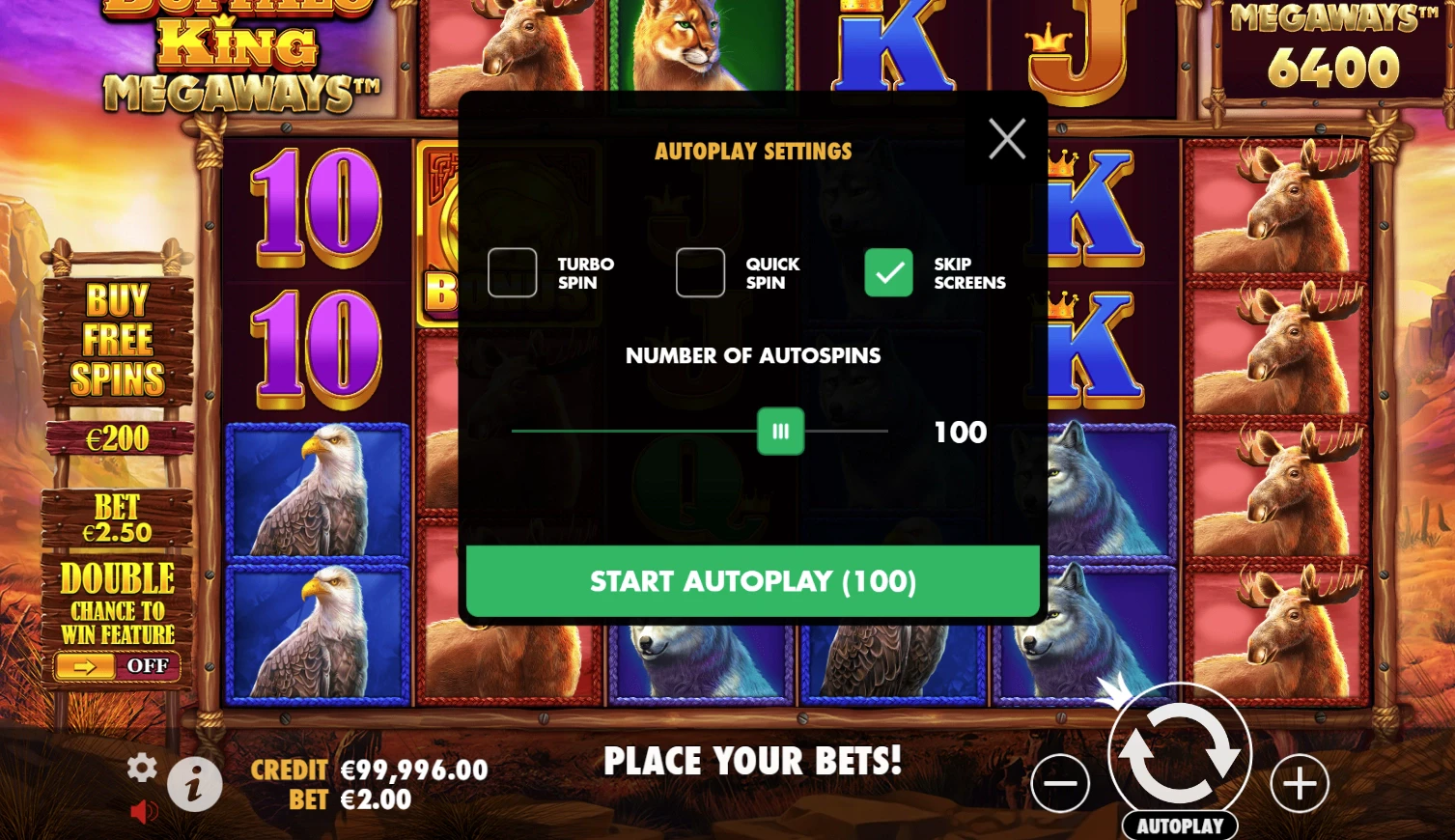 Buffalo King Megaways Autoplay Feature