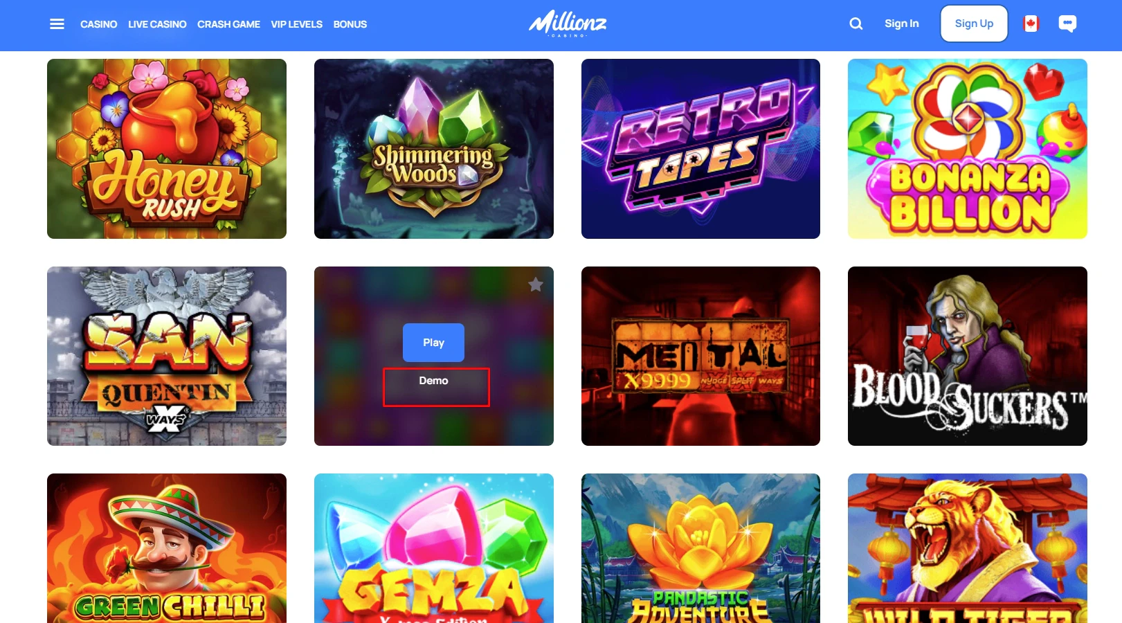 Millionz Casino Slot Selection