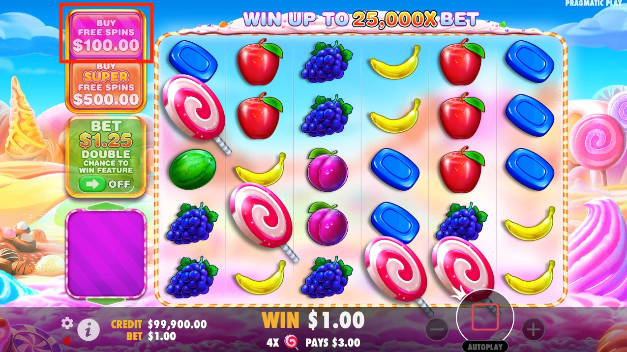 Parties bonus classiques sur Sweet Bonanza 1000
