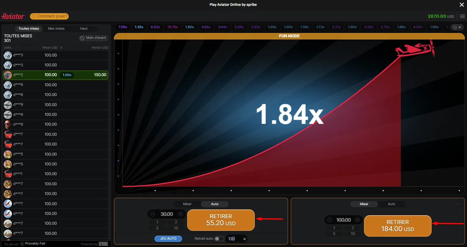 Cashout au bon moment Mini-jeux