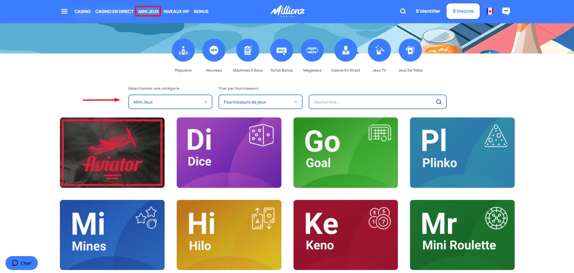 Mini-jeux sur Millionz casino