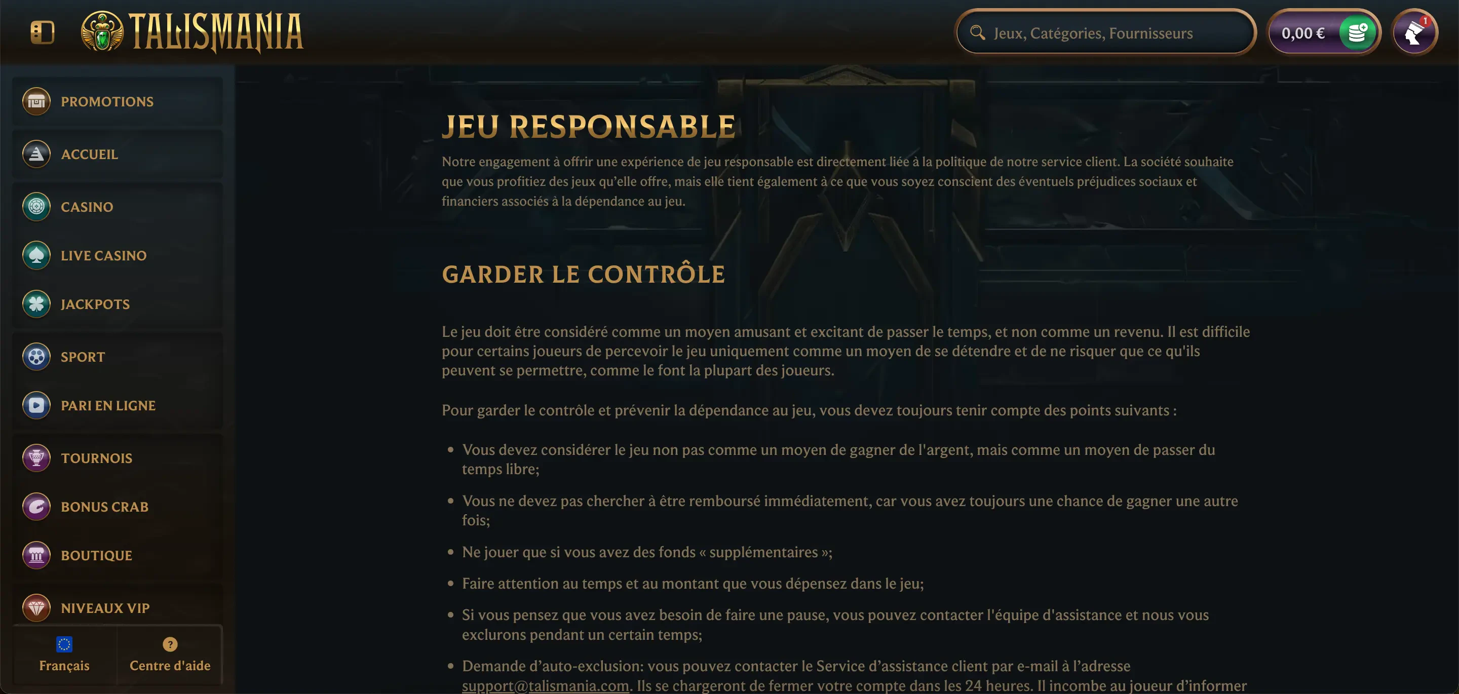 talismania jeu responsable