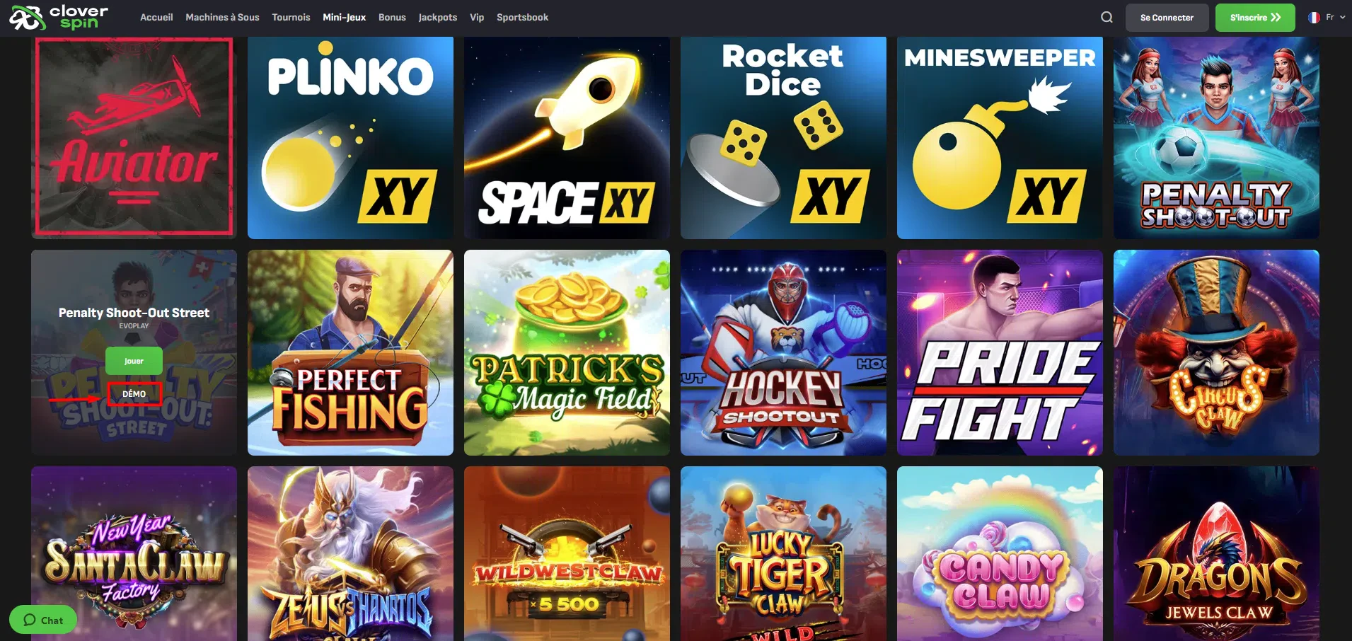 Le mode démo pour les mini-jeux sur Cloverspin