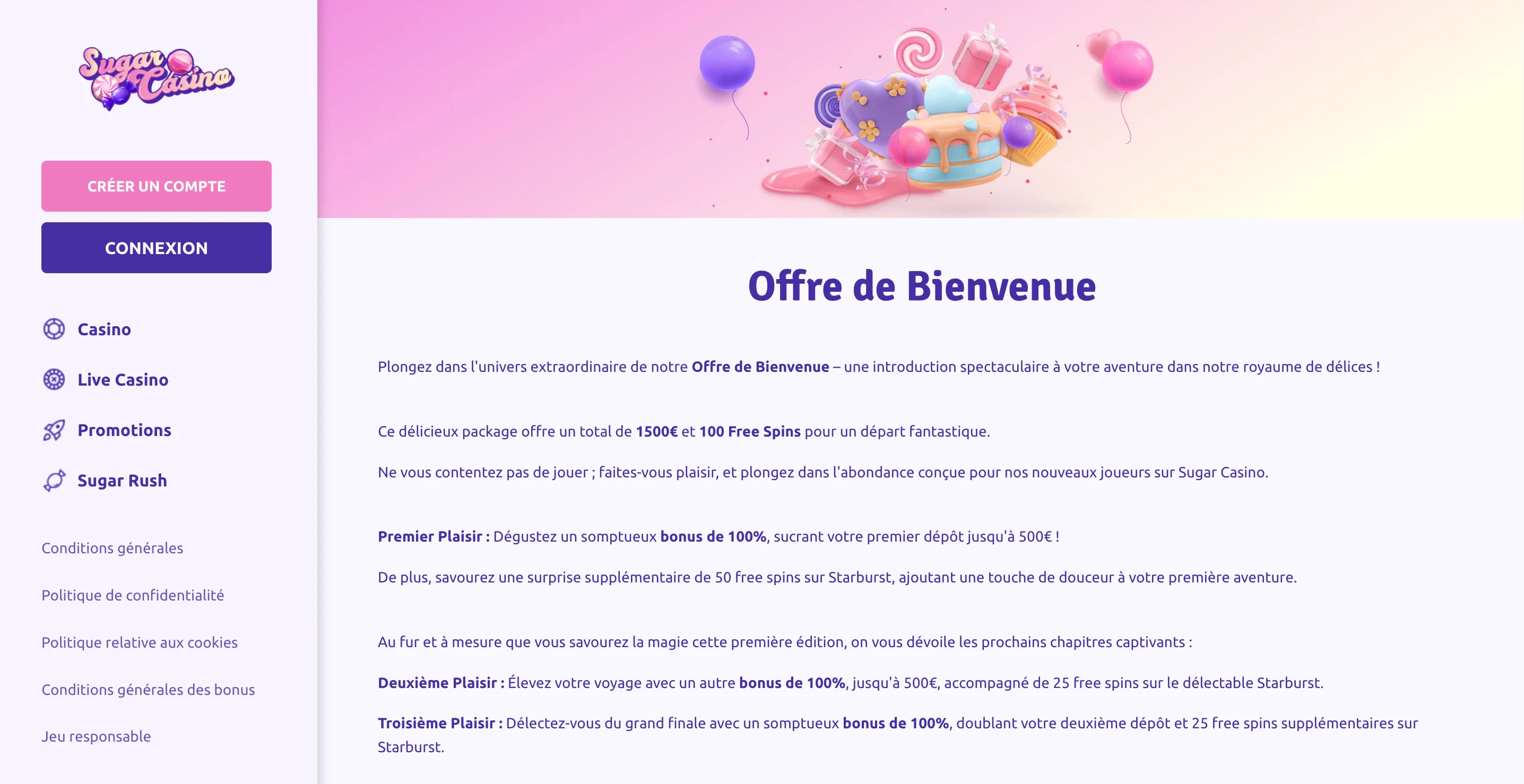 bonus de bienvenue sugar casino