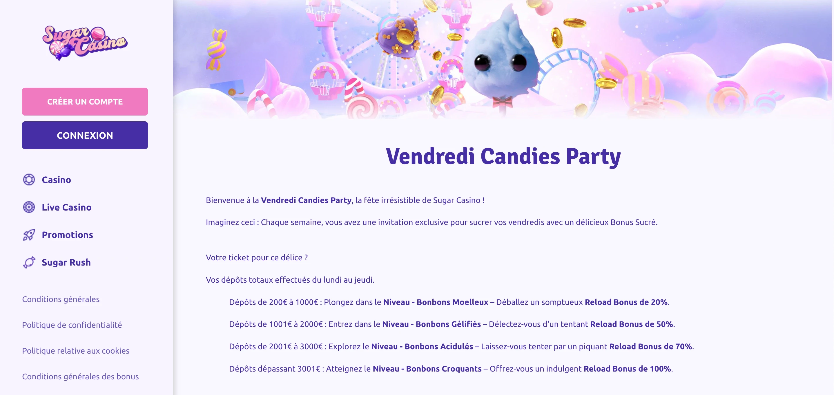 bonus hebdomadaire sugar casino