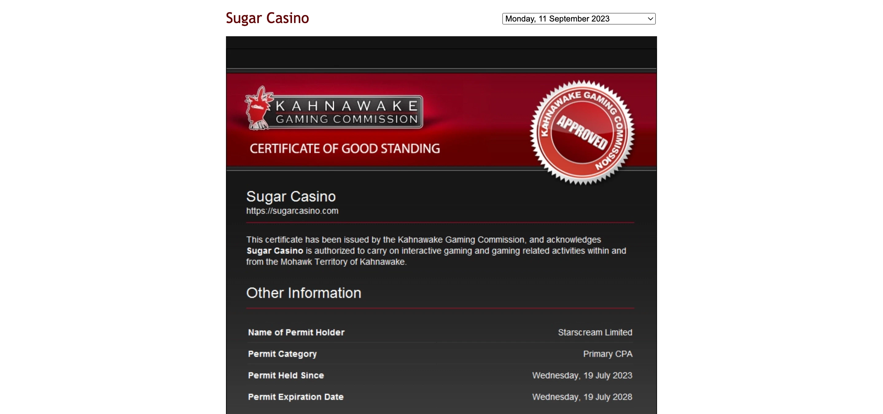 licence sugar casino
