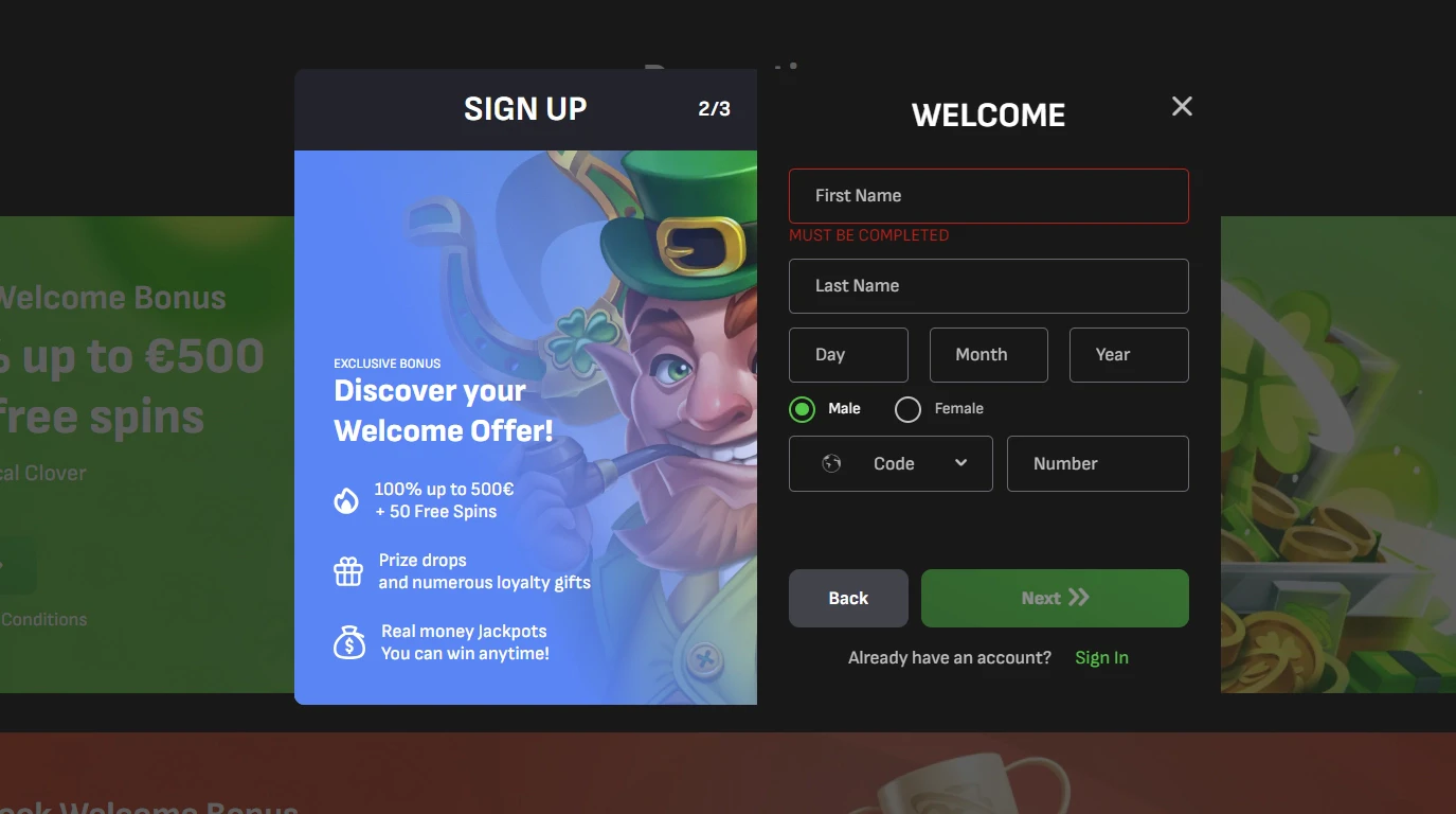 Cloverspin Account Creation 1