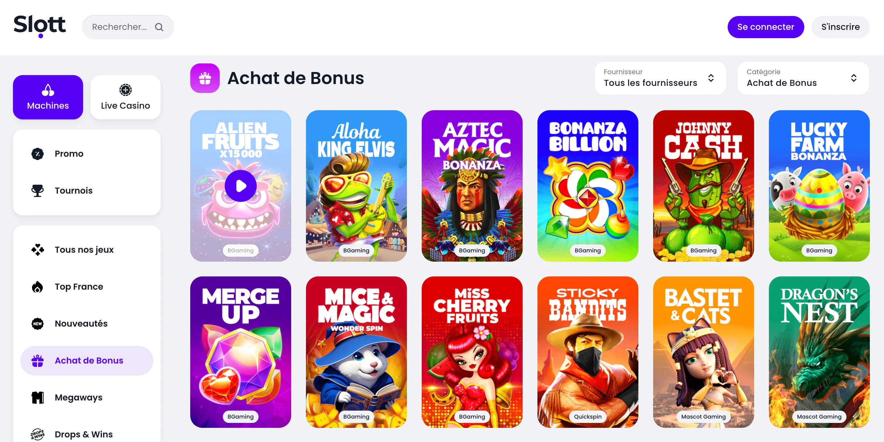 achat de bonus slott