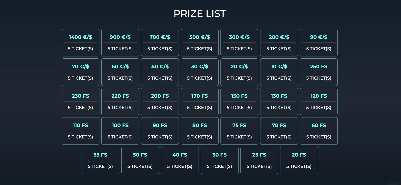 Oshi Lottery Prizes