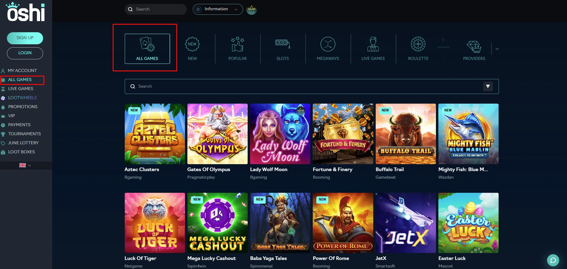 Oshi Casino All Games