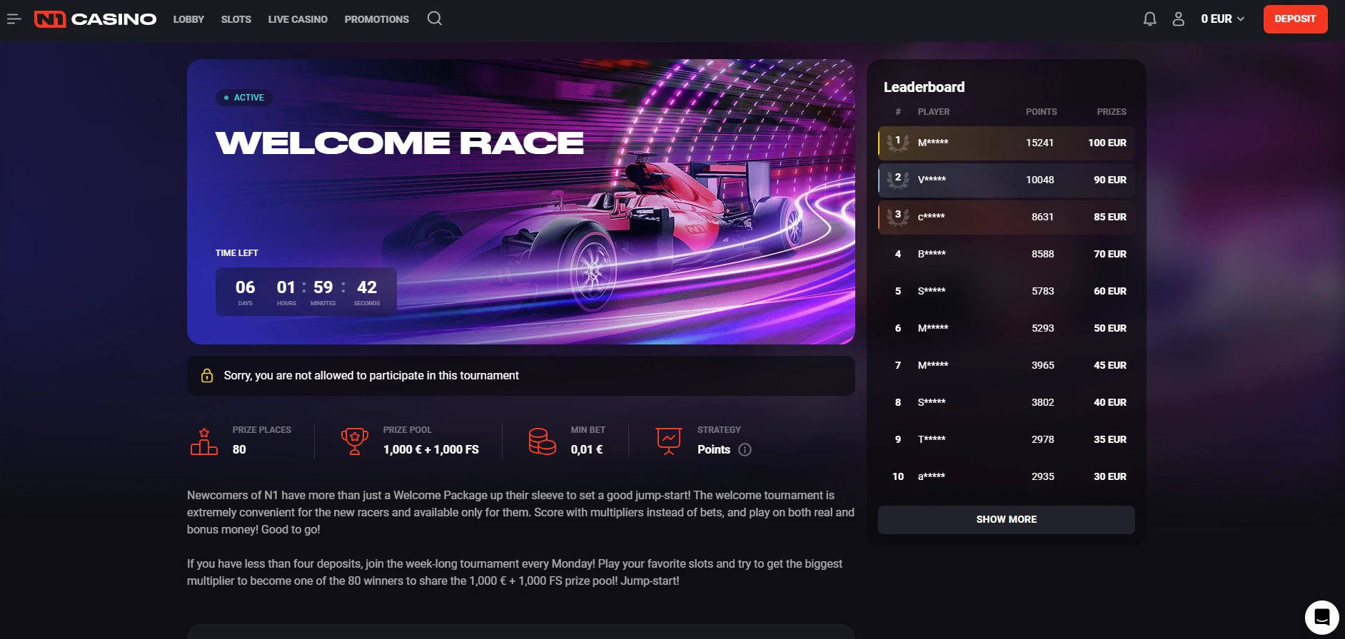 N1 Casino Welcome Race