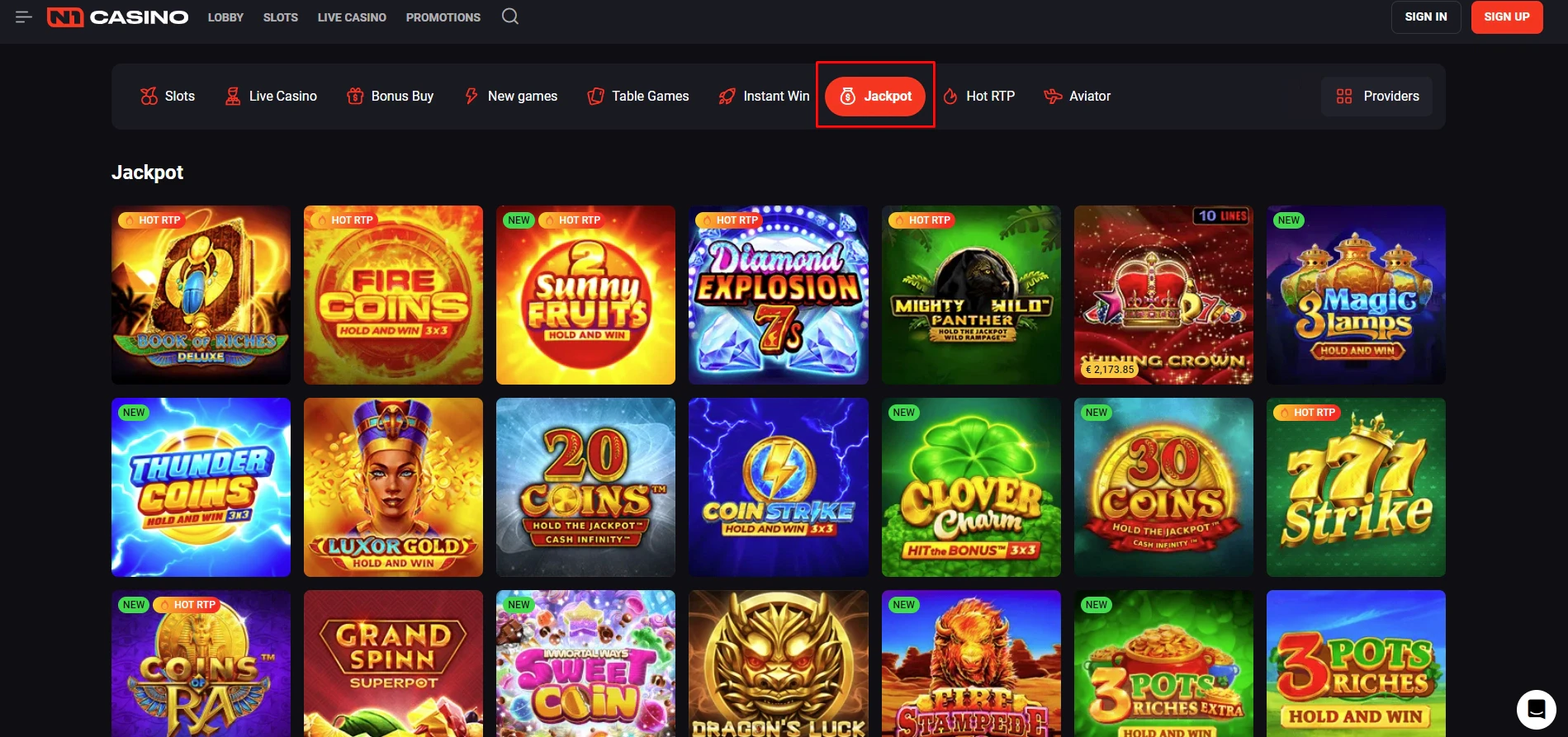 N1 Casino Jackpot Games