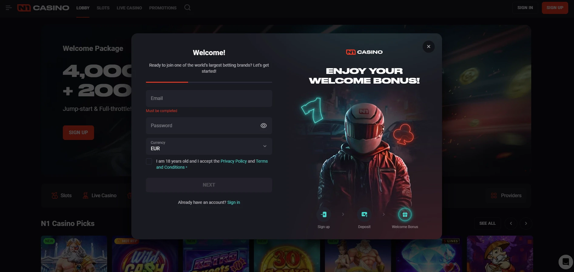 N1 Casino Account Registration