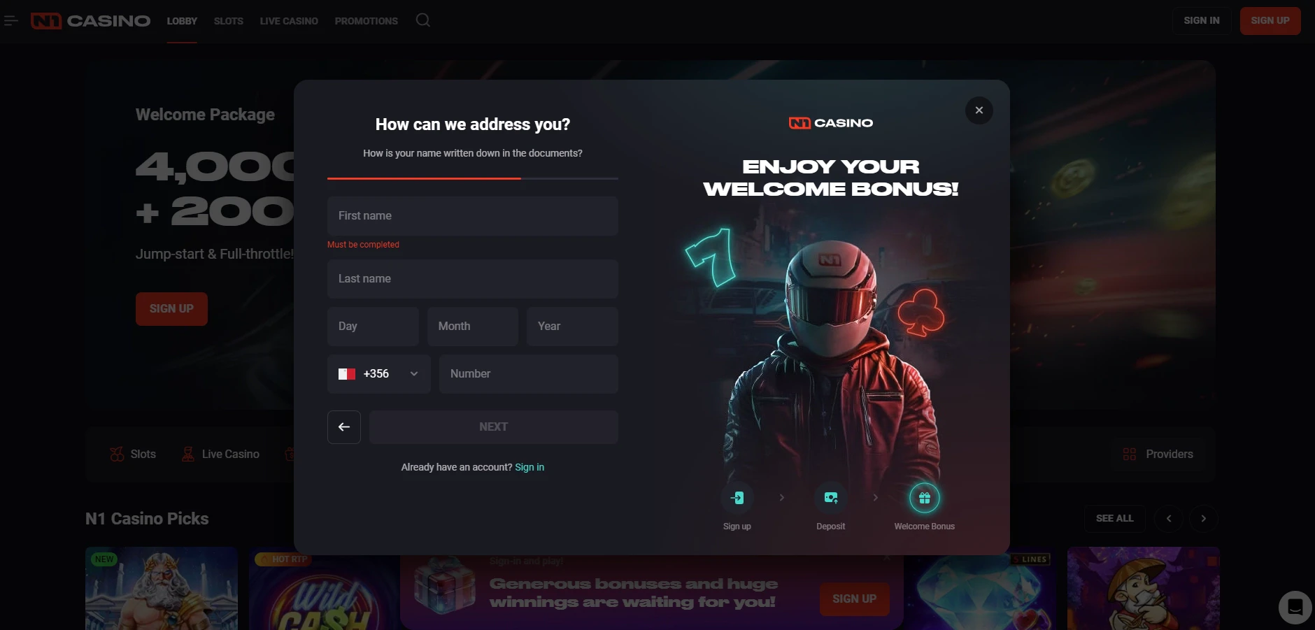 N1 Casino Account Registration