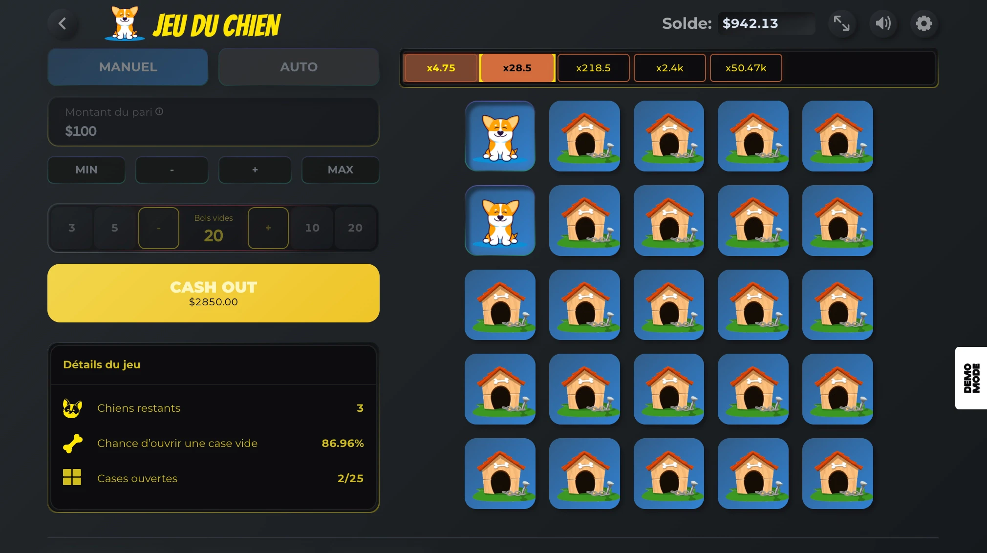 cash out réguliers jeu du chien