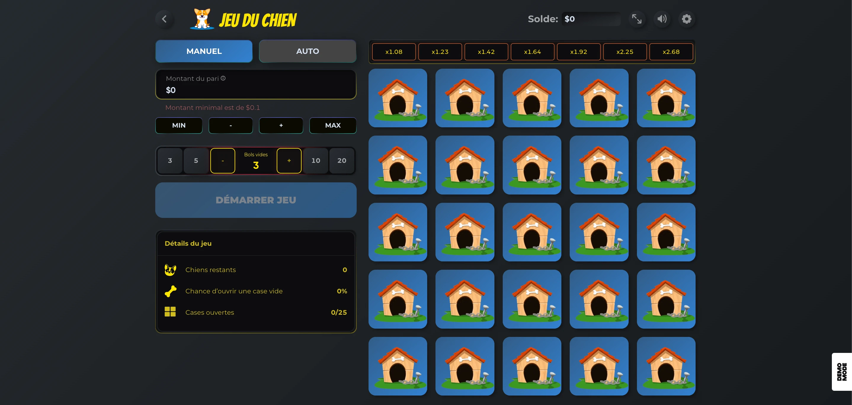 interface jeu du chien