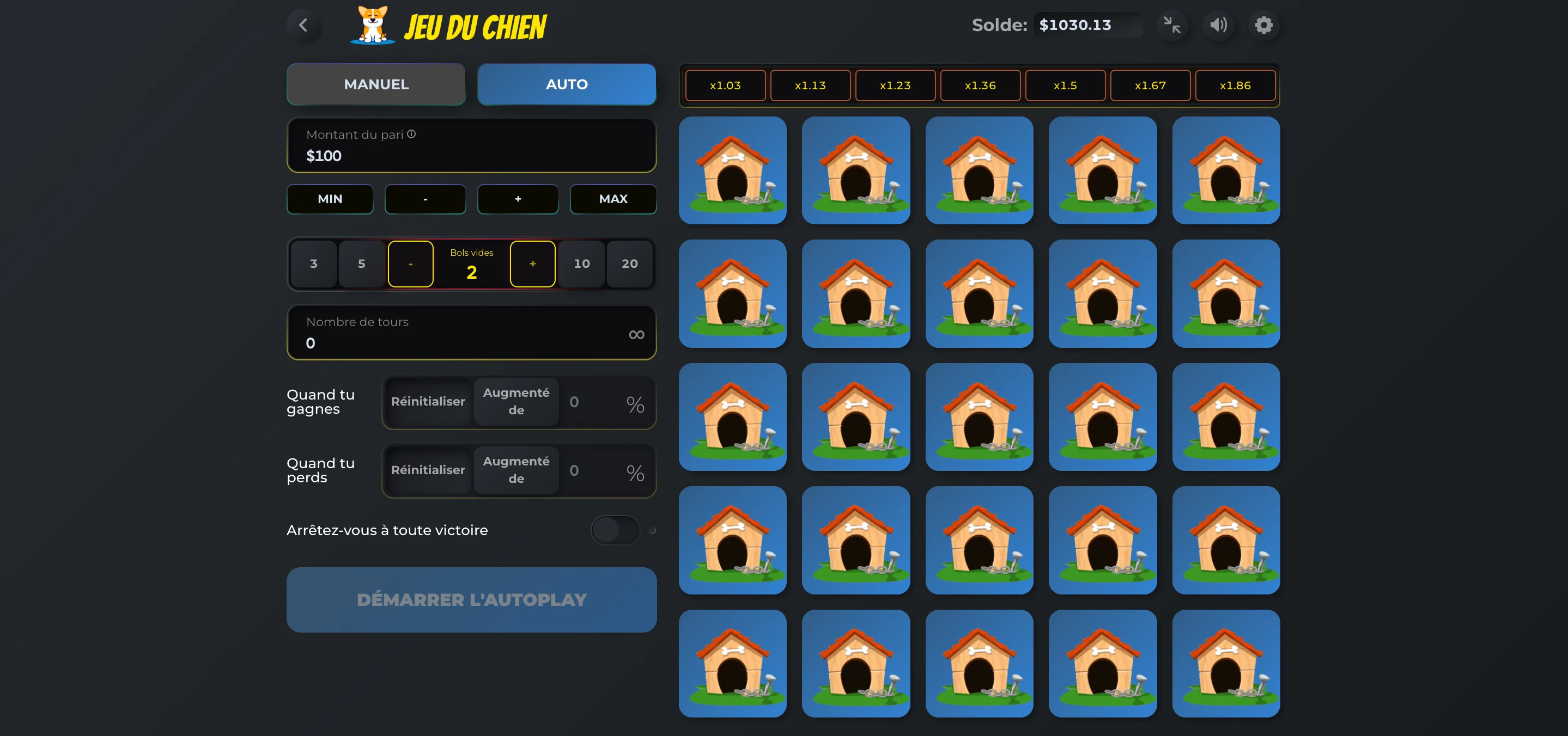mises auto jeu du chien