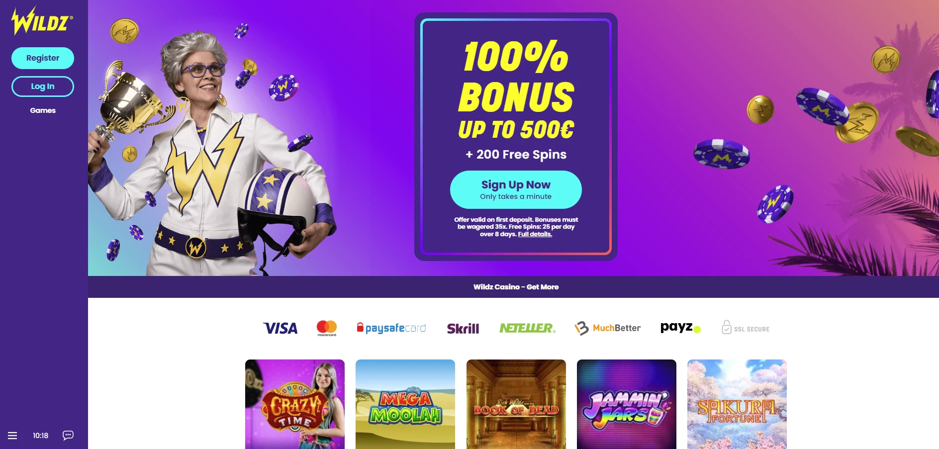 Wildz Casino Home Page