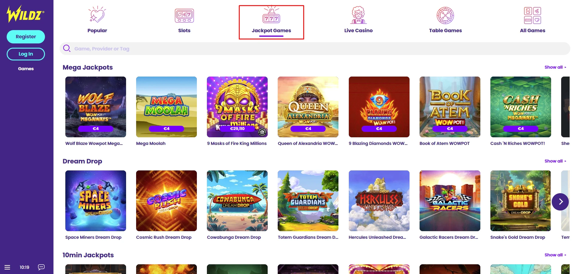 Wildz Casino Jackpot Games