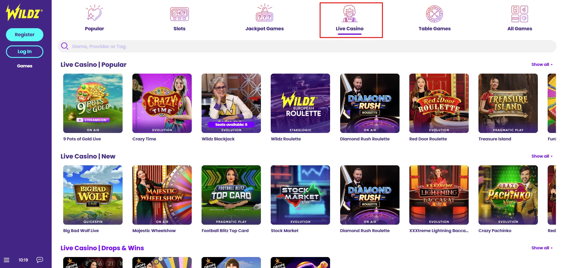 Wildz Casino Live Casino Games
