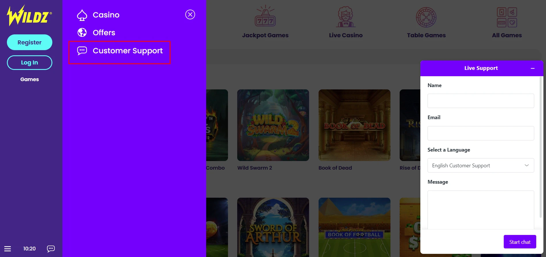 Wildz Casino Customer Support