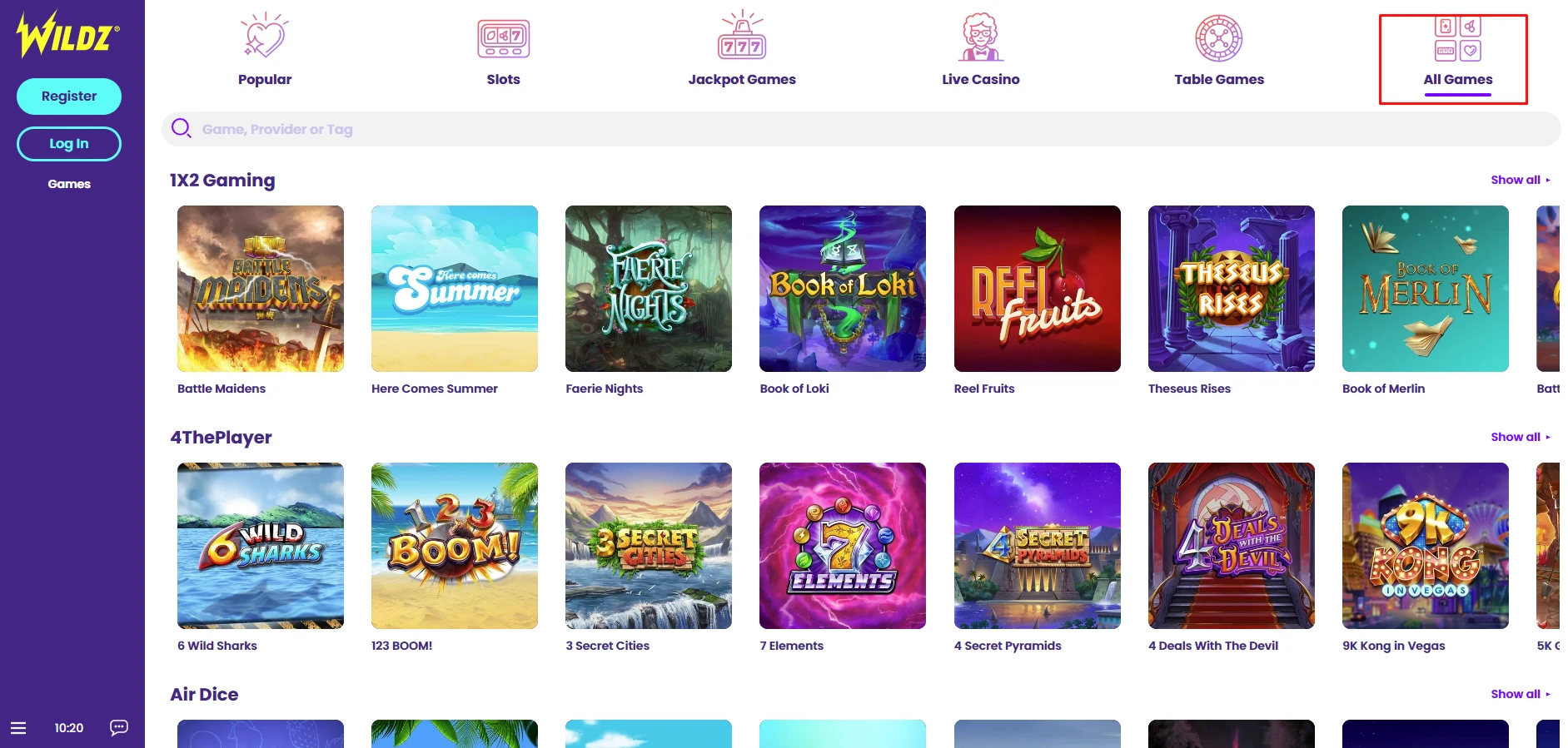 Wildz Casino All Games