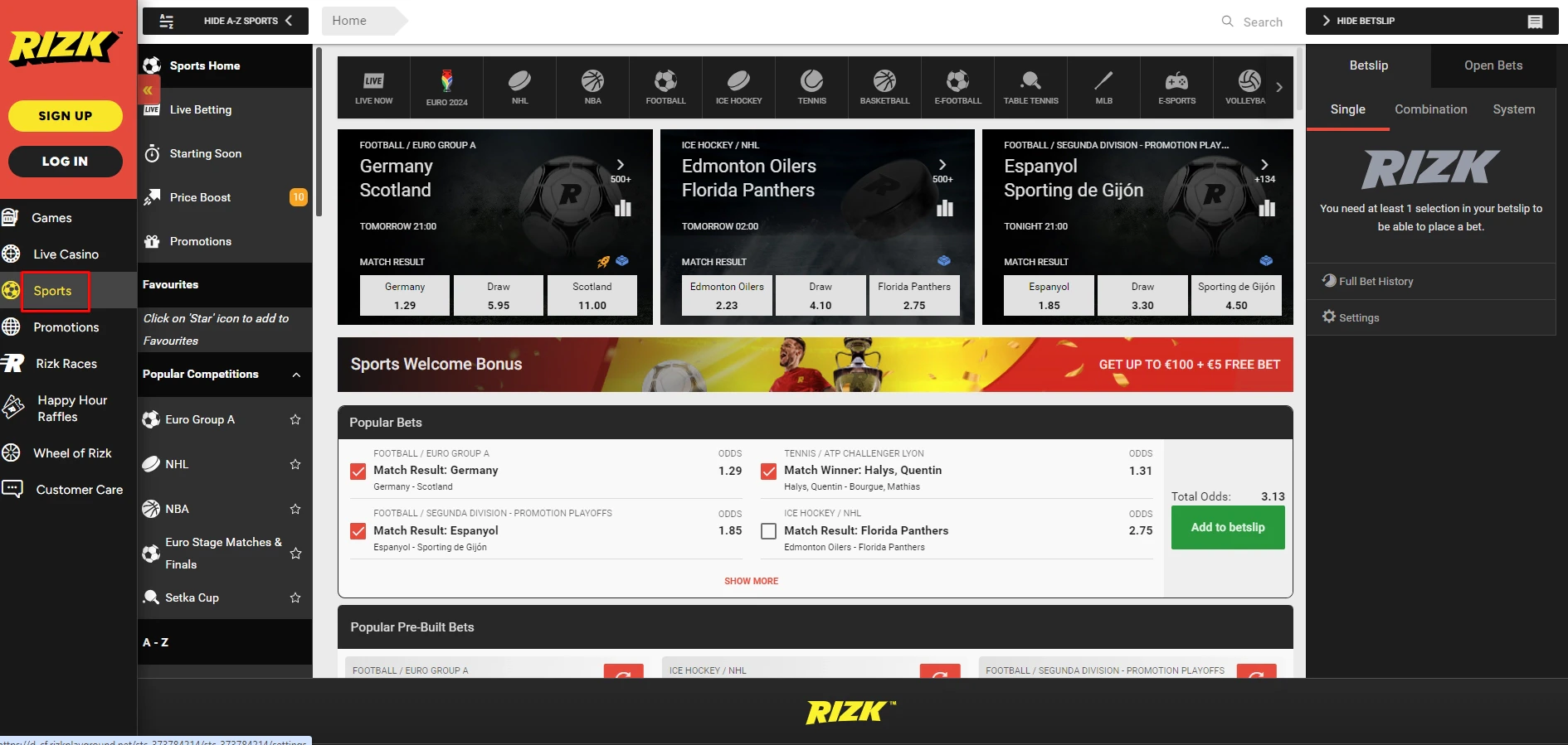 Rizk Casino Sports