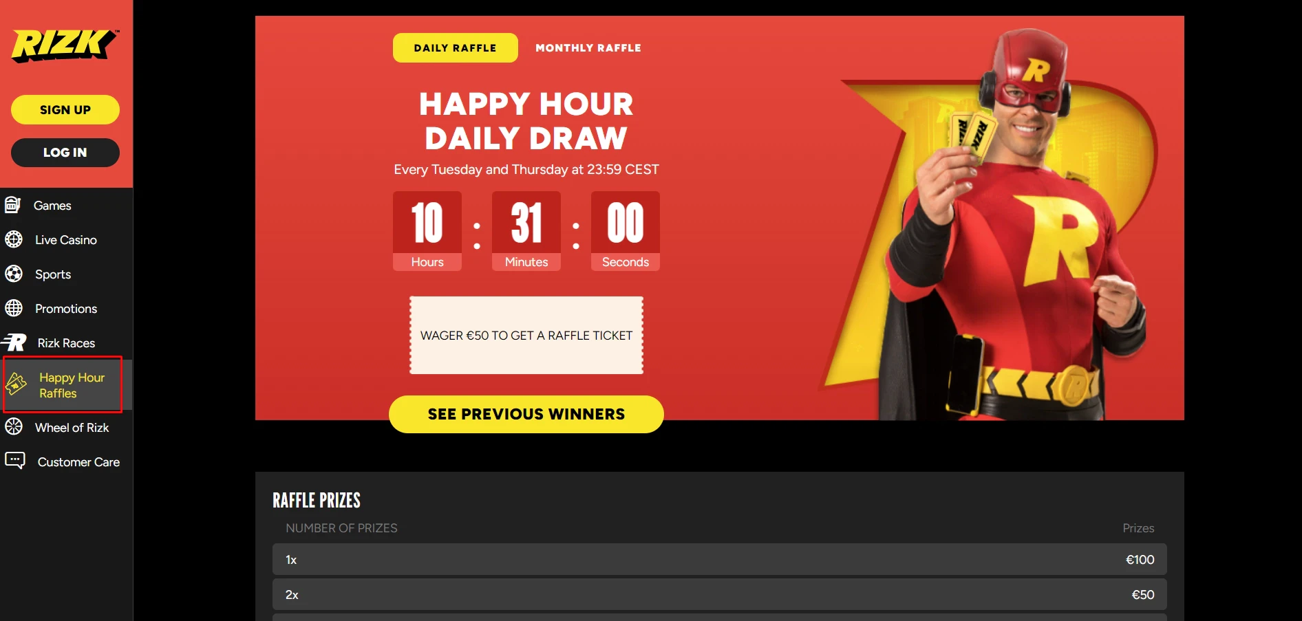 Rizk Casino Happy Hour Raffles