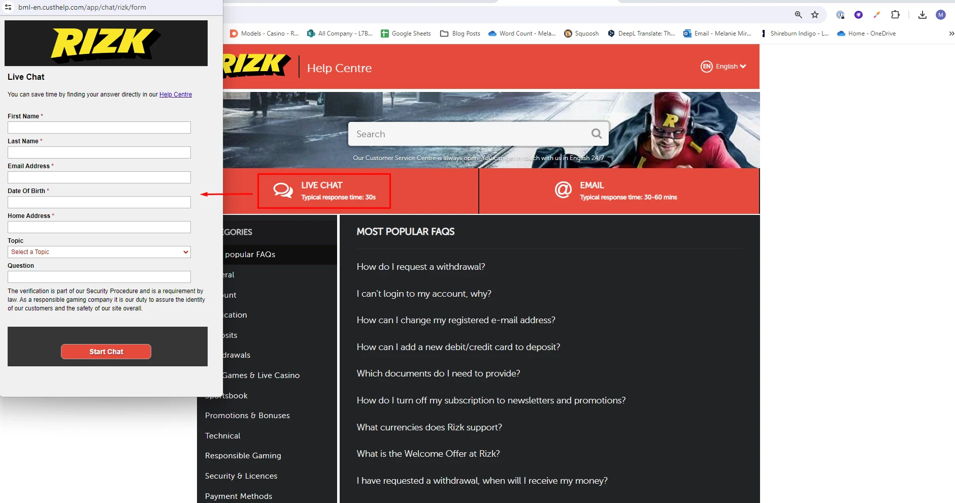 Rizk Casino Customer Support