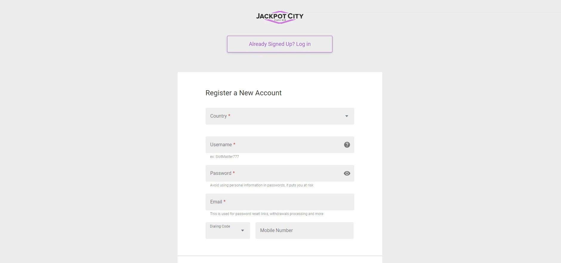 Jackpot City Casino Account Creation