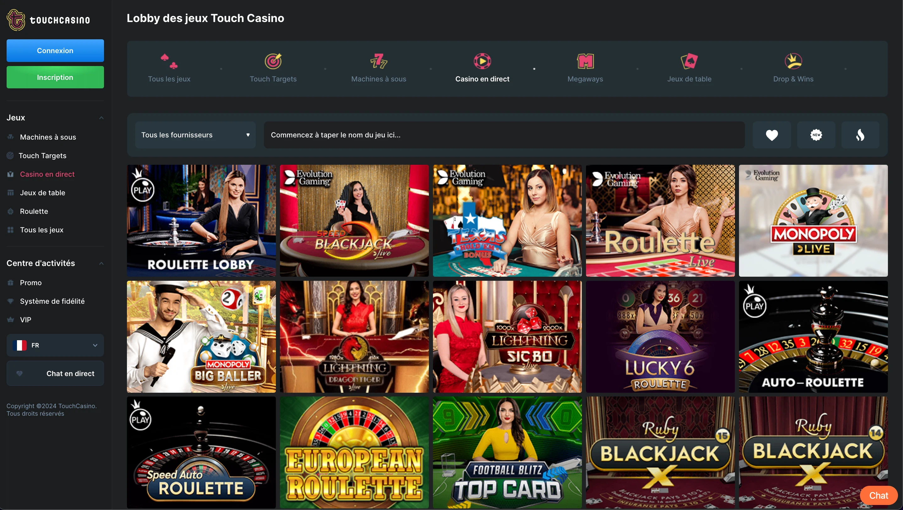 jeux en direct touch casino