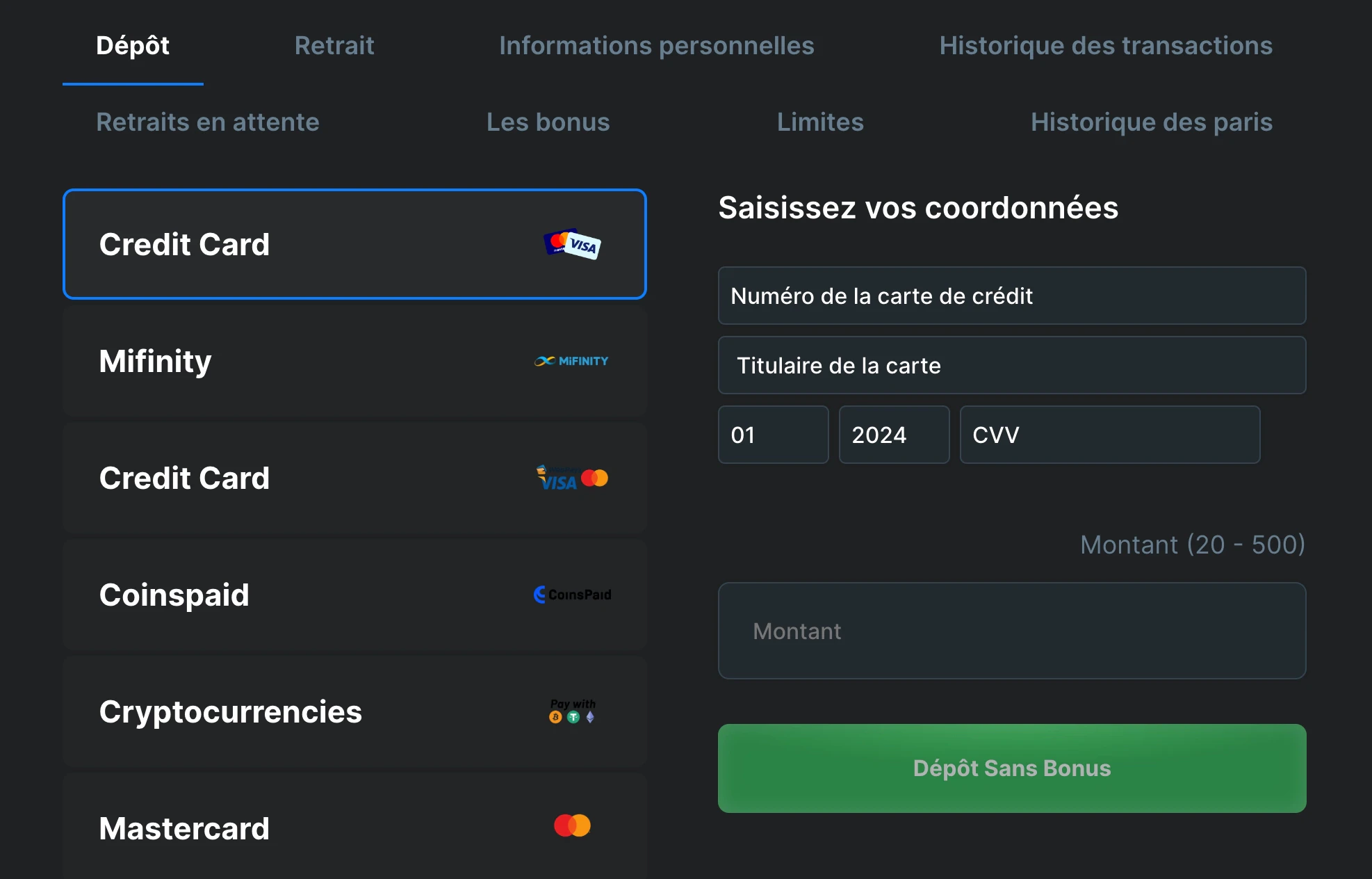 modes de dépôt touch casino