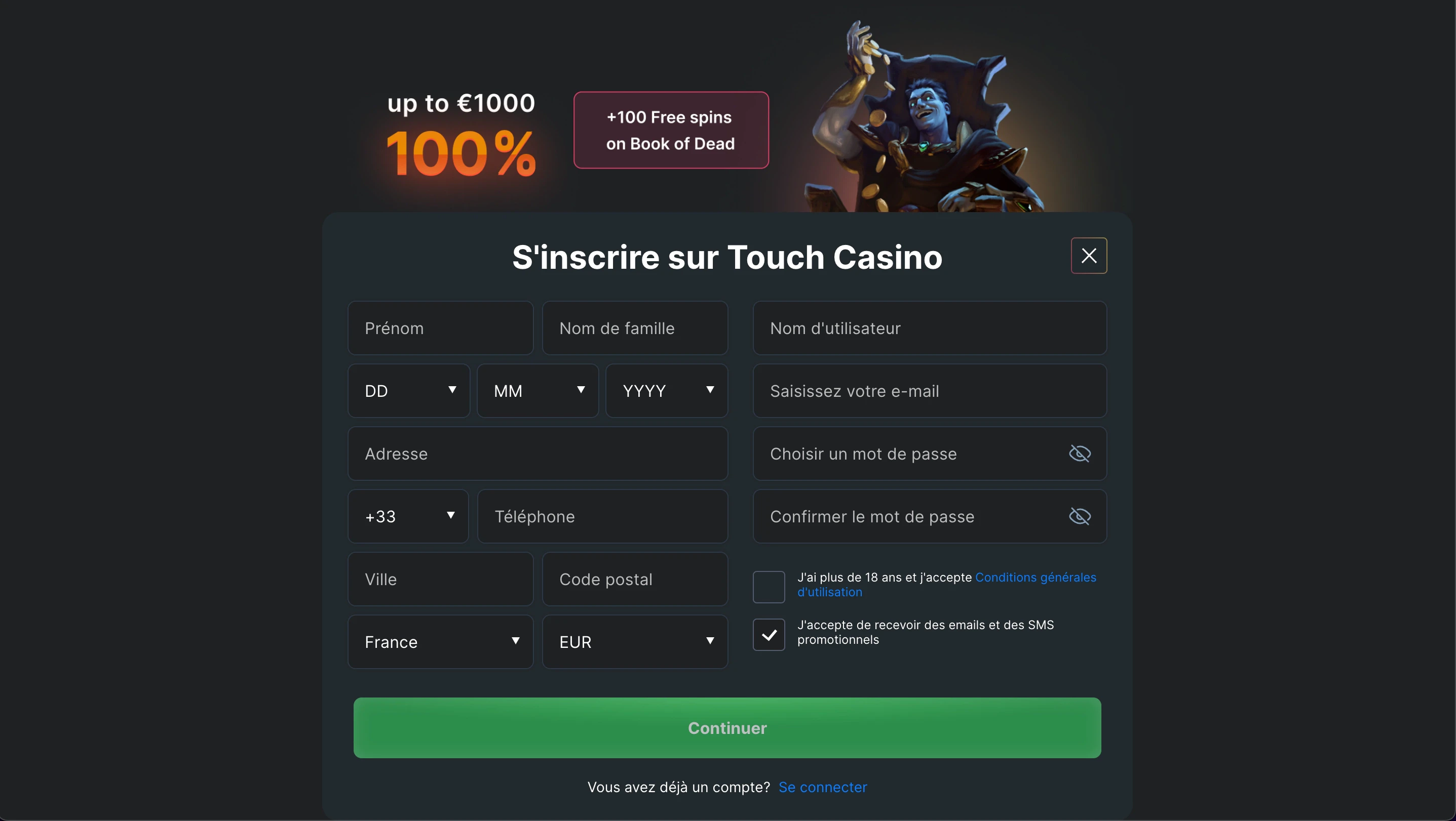 inscription touch casino