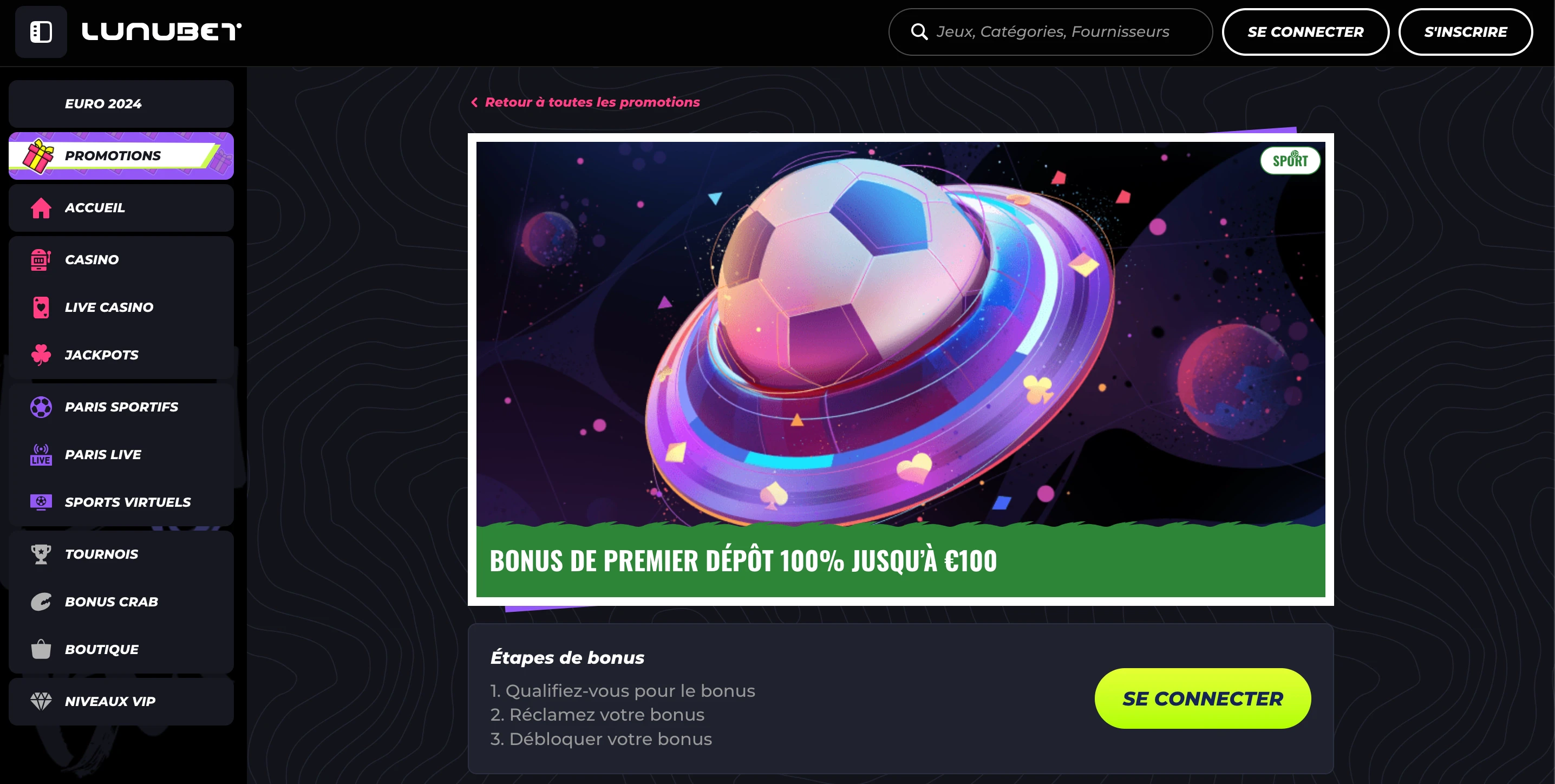 bonus de bienvenue sport lunubet