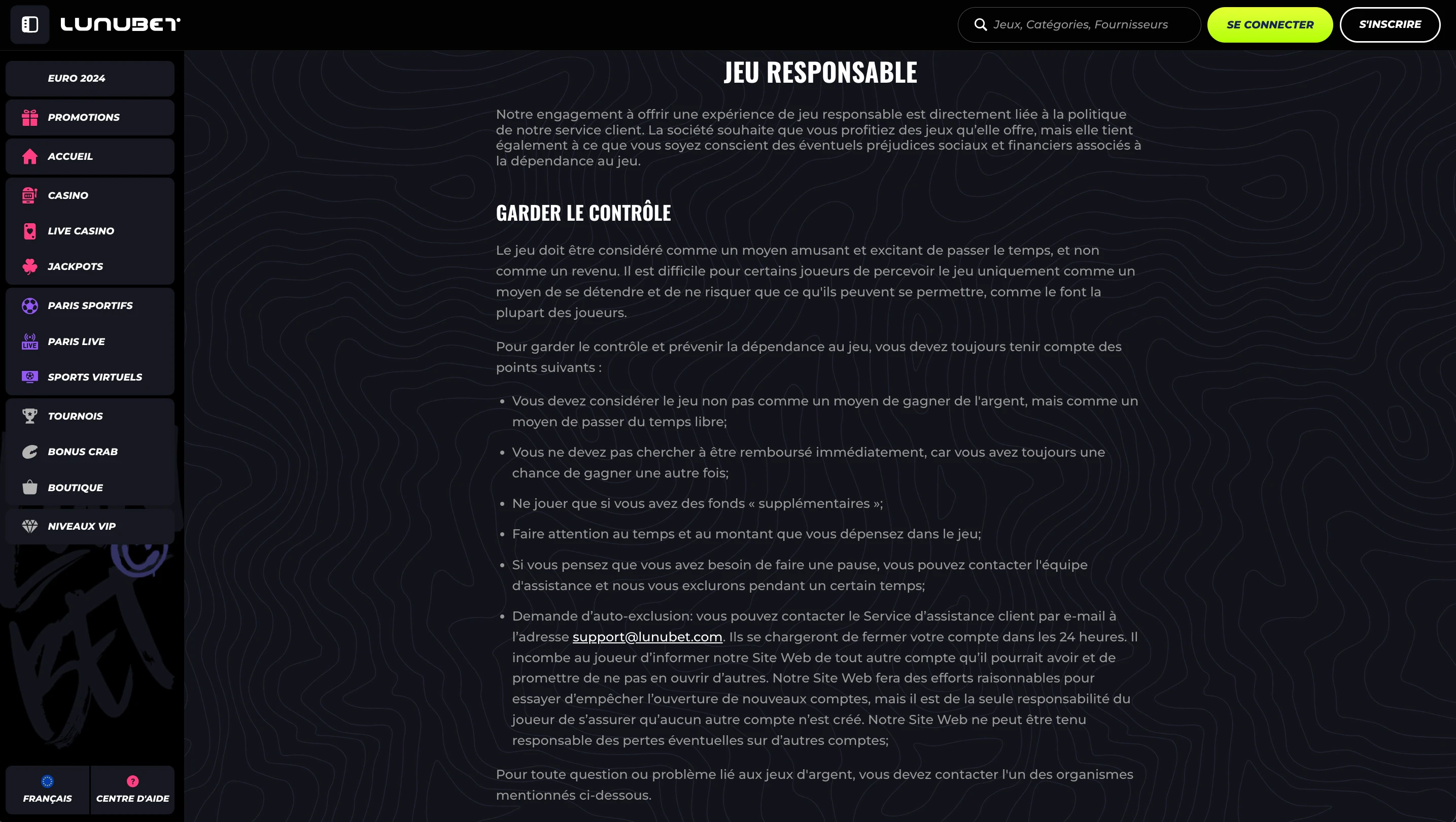 jeu responsable lunubet